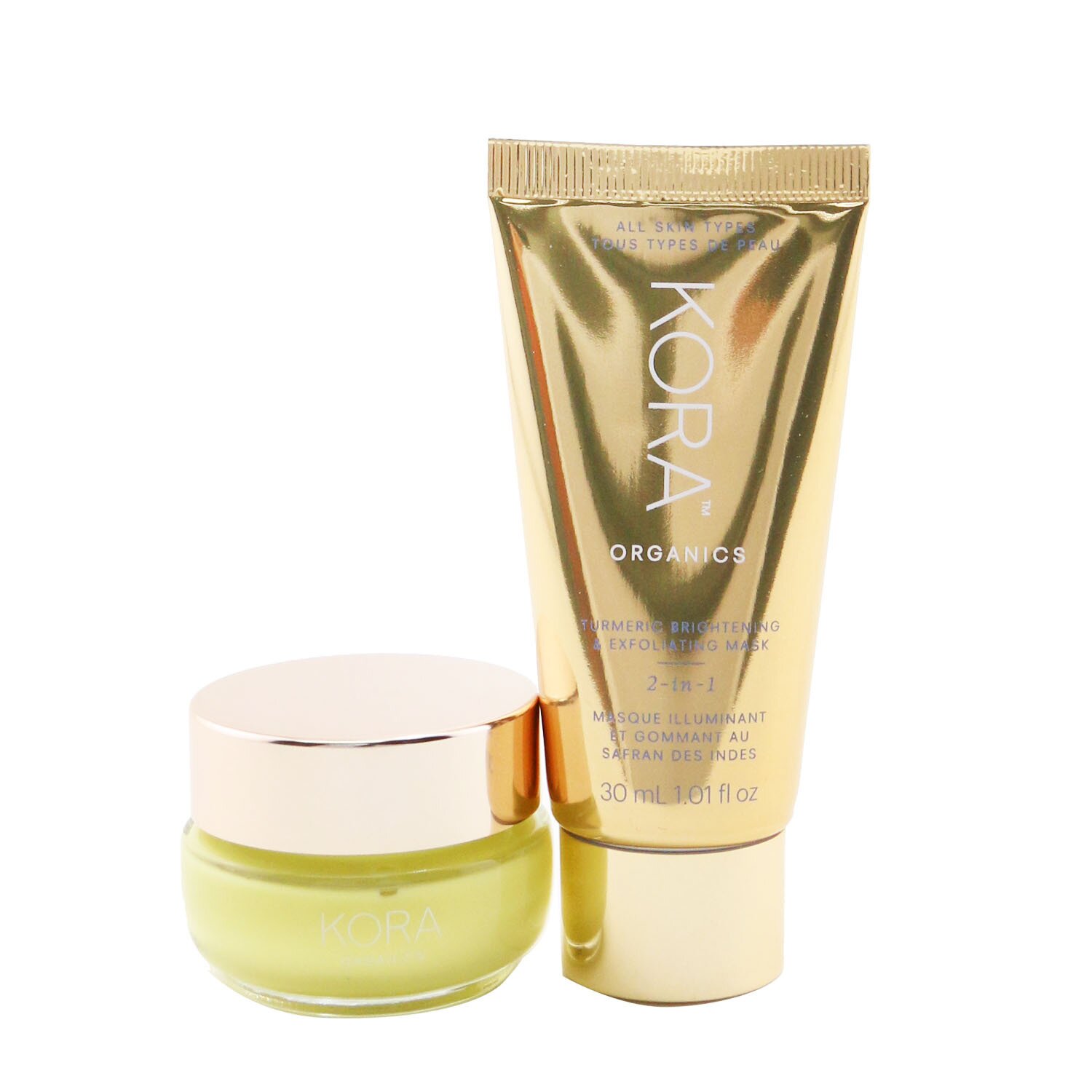 Kora Organics Turmeric Glow Collection: Turmeric Brightening & Exfoliating Mask 30ml + Turmeric Glow Moisturizer 15ml 2pcs