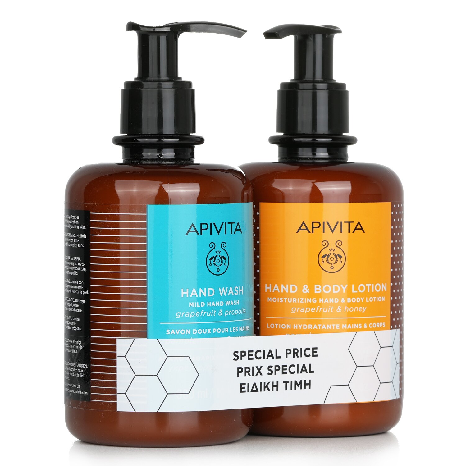 Apivita Gentle Hands Cleansing & Hydrating Set: Mild Hand Wash 300ml+ Moisturizing Hand & Body Lotion 300ml 2pcs