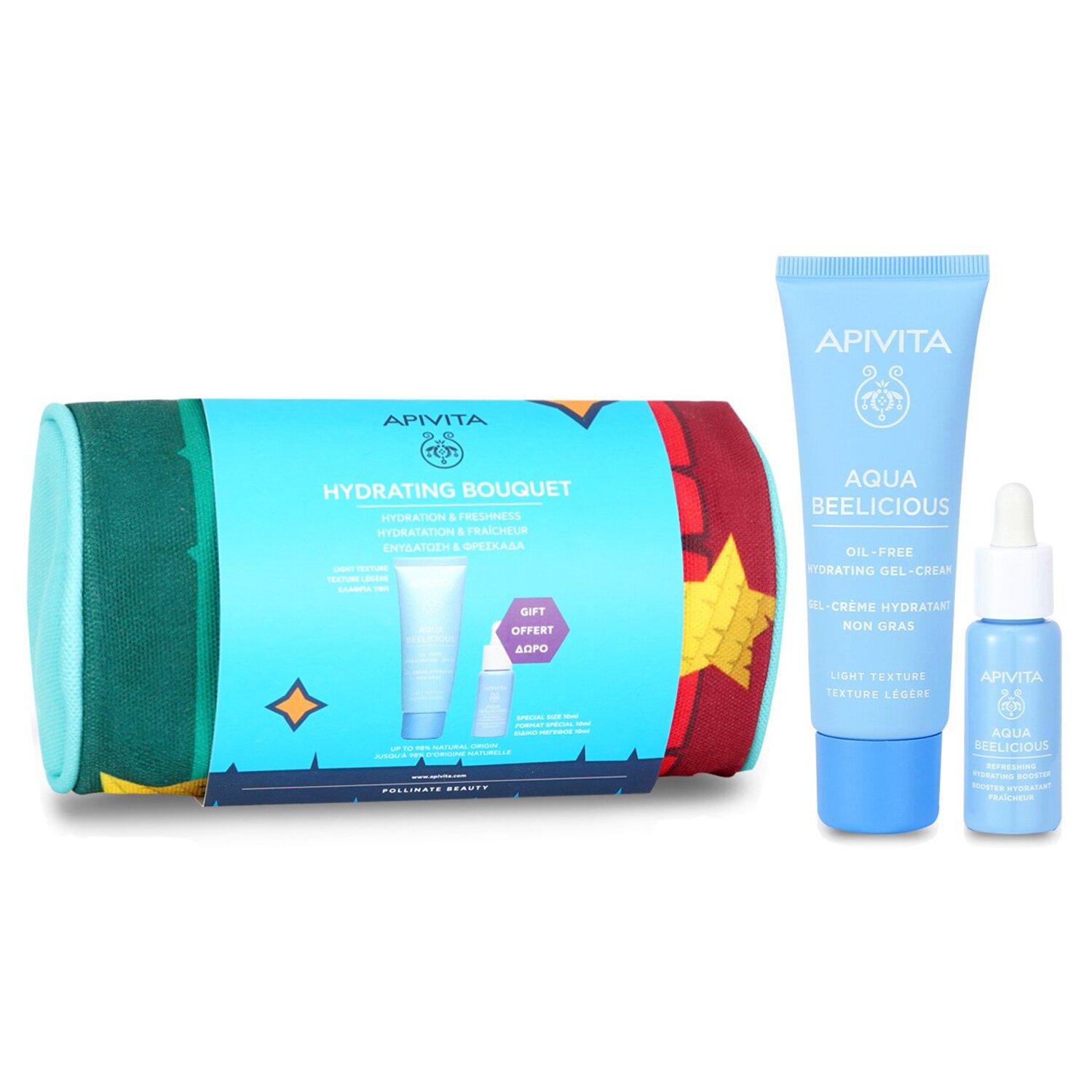 Apivita Hydrating Bouquet (Aqua Beelicious- Light Texture) Gift Set: Hydrating Gel-Cream 40ml+ Hydrating Booster 10ml+ Pouch (Exp. Date: 05/2024) 2pcs+1pouch