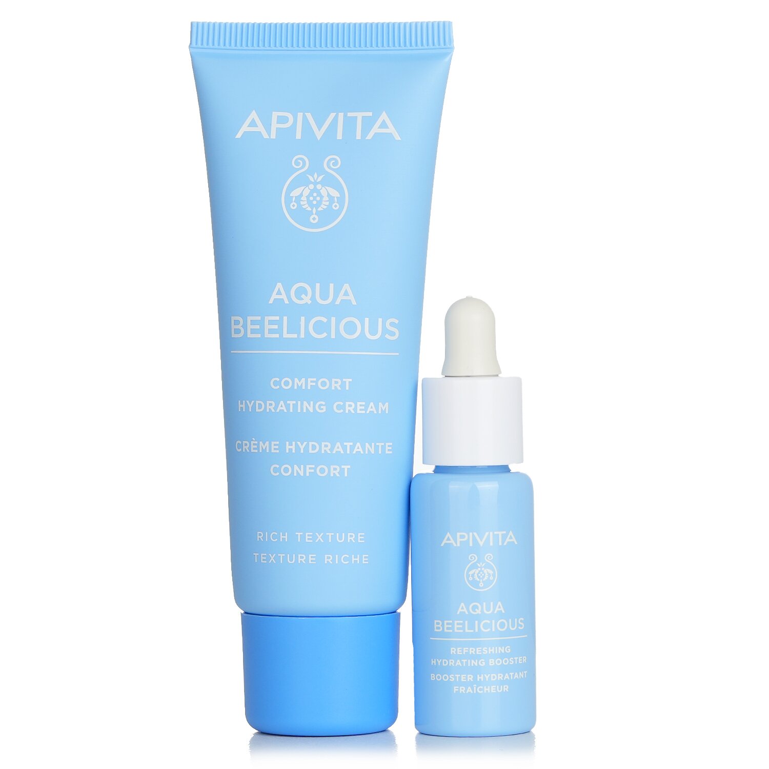 Apivita Hydrating Bouquet (Aqua Beelicious- Rich Texture) Gift Set: Comfort Hydrating Cream 40ml+ Hydrating Booster 10ml+ Pouch 2pcs+1pouch