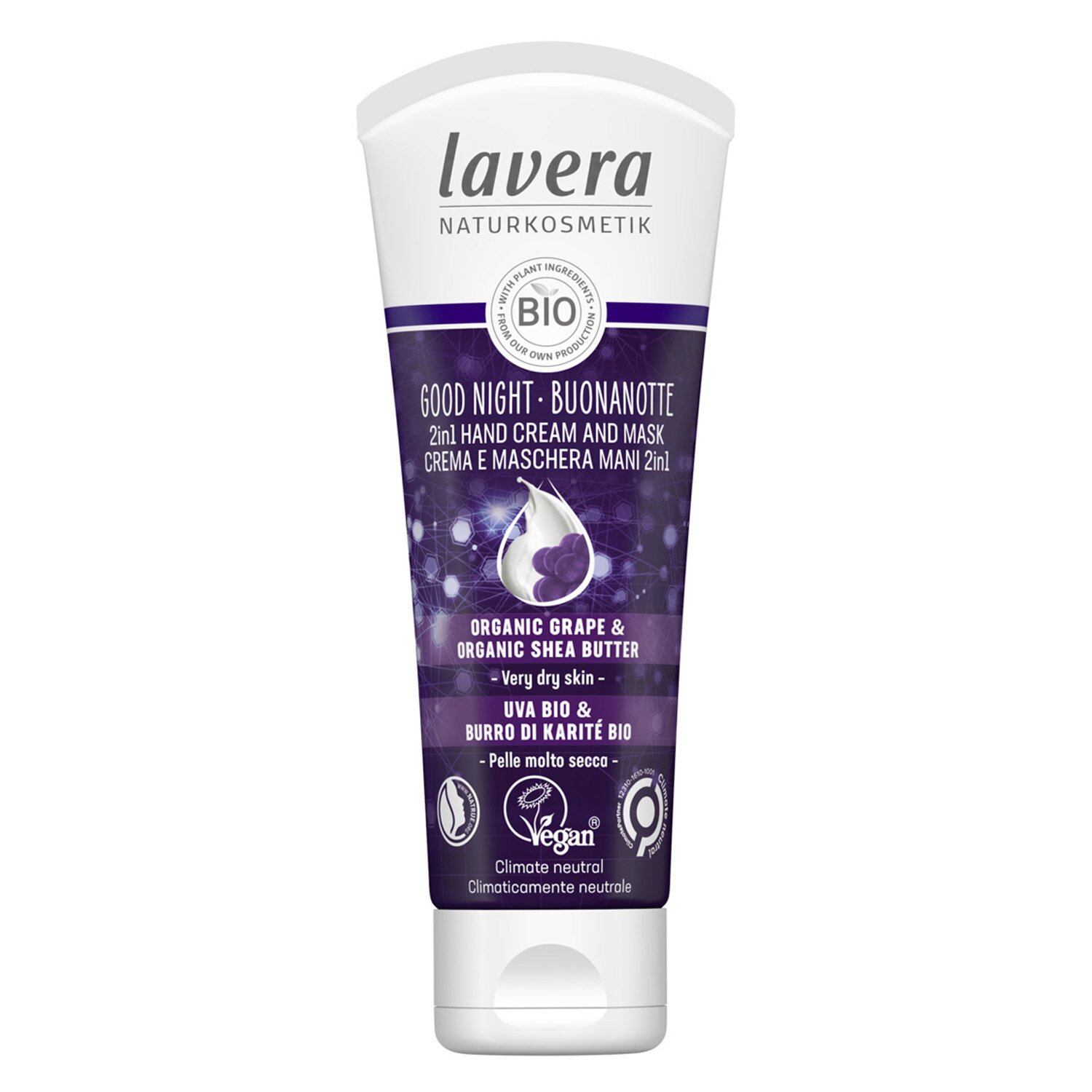 Lavera Good Night 2w1 Krem i Maska do Rąk Wirh Organic Winogrono & Organiczne Masło Shea - Do Skóry Bardzo Suchej 75ml/2.6oz