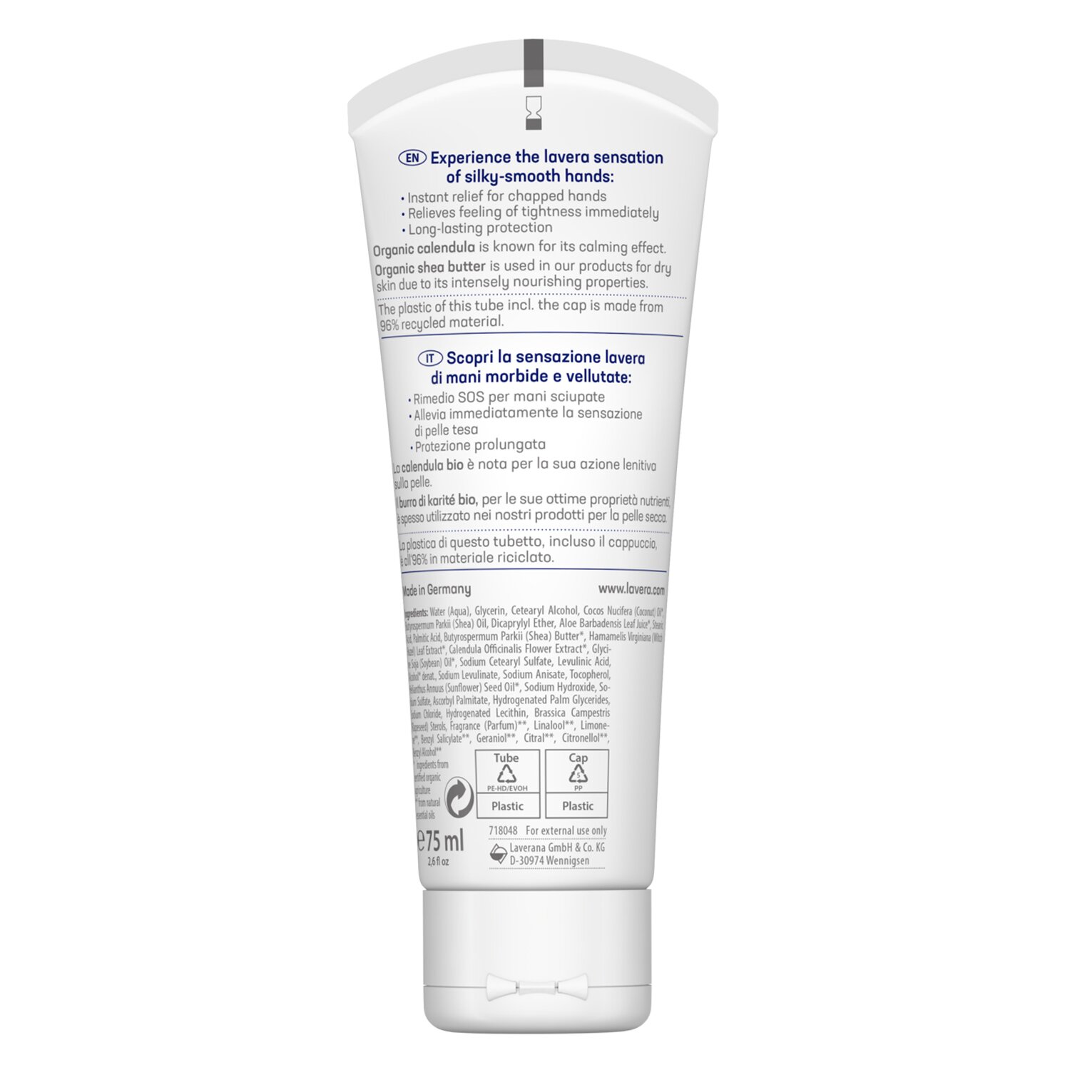 Lavera SOS Help Repar Hand Cream With Organic Celendula & Organic Shea Butter - For Very Dry, Chapped Skin 75ml/2.6oz