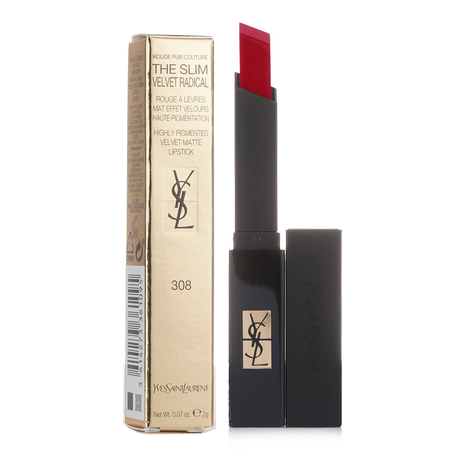 圣罗兰(YSL) Yves Saint Laurent 小黑条口红 细管丝绒纯口红 2g/0.07oz