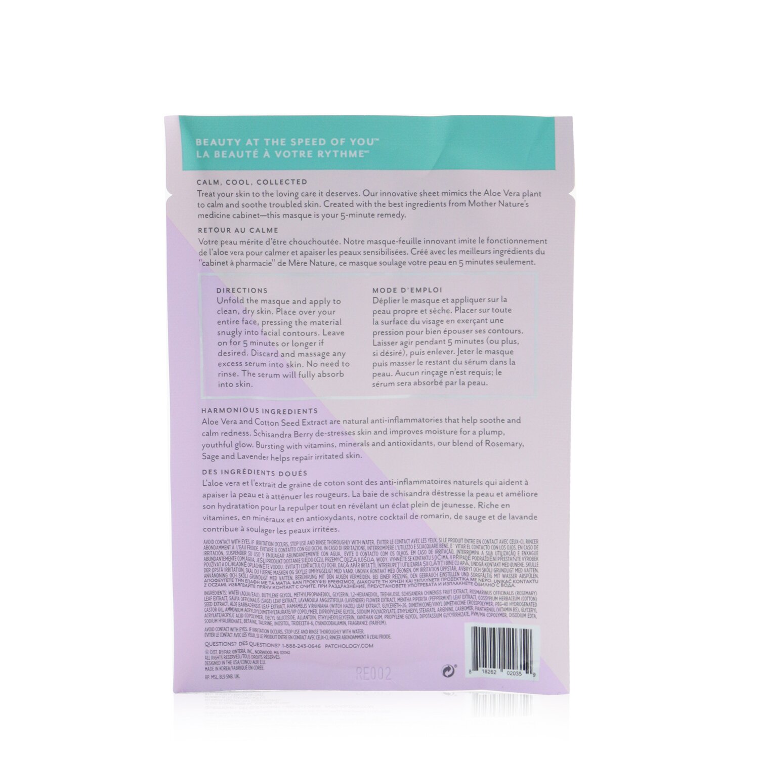 Patchology FlashMasque 5 Minute Sheet Mask - Soothe (Unboxed) 4x21ml/0.74oz
