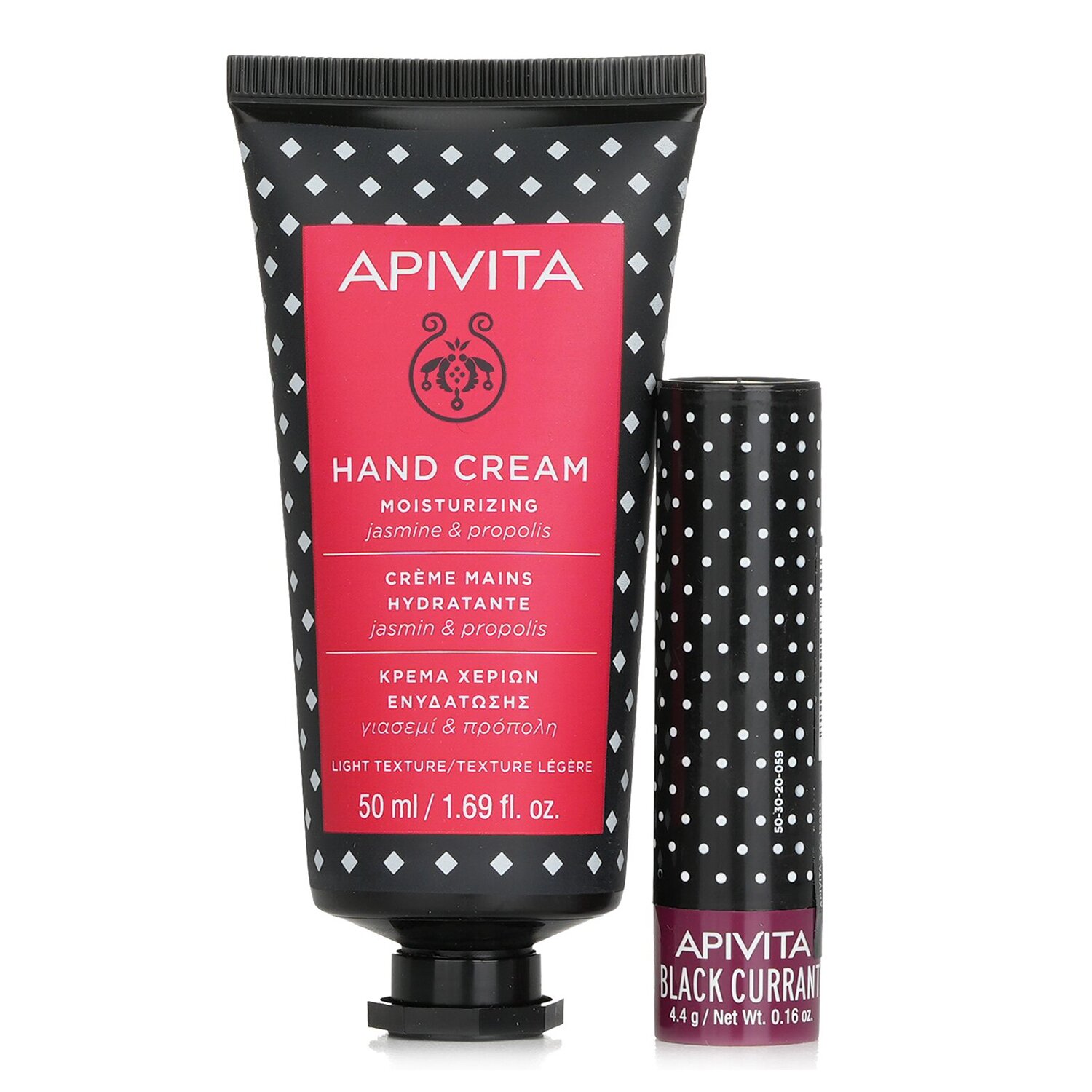 Apivita Bee Protective Jasmine Set: Hand Cream Jasmine & Propolis 50ml+ Lip Care Black Currant 2pcs