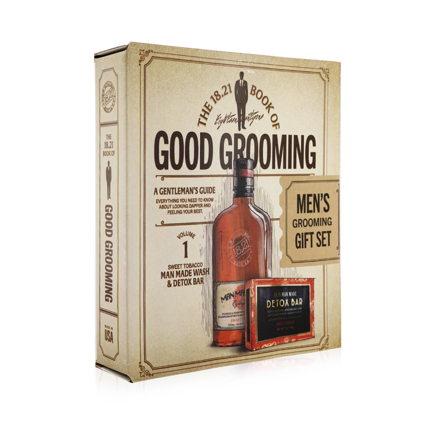 18.21 Man Made Book of Good Grooming Gift Set Volume 1: Sweet Tobacco (Wash 532ml + Detox Bar 198g) 2pcs