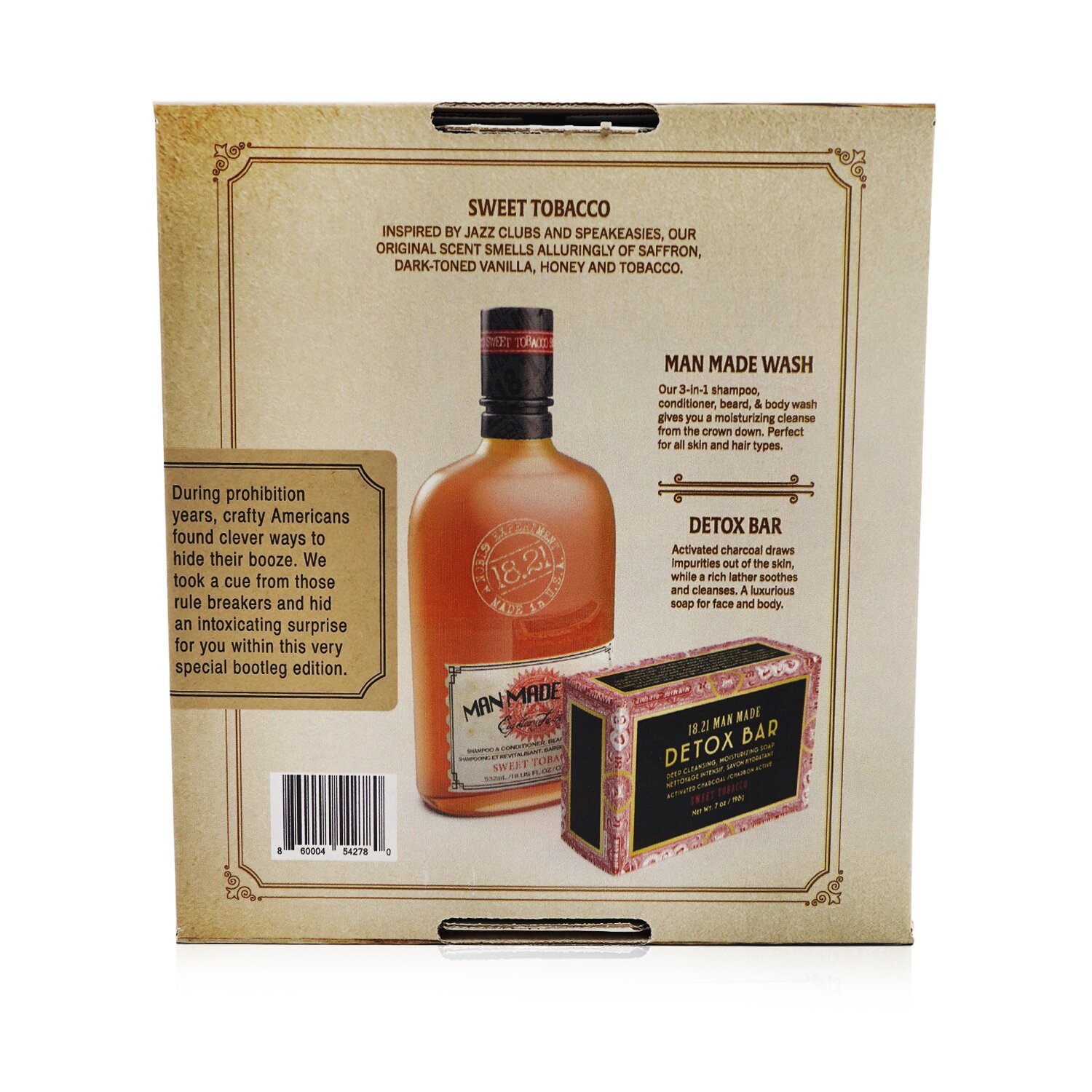 18.21 Man Made Book of Good Grooming Gift Set Volume 1: Sweet Tobacco (Wash 532ml + Detox Bar 198g) 2pcs