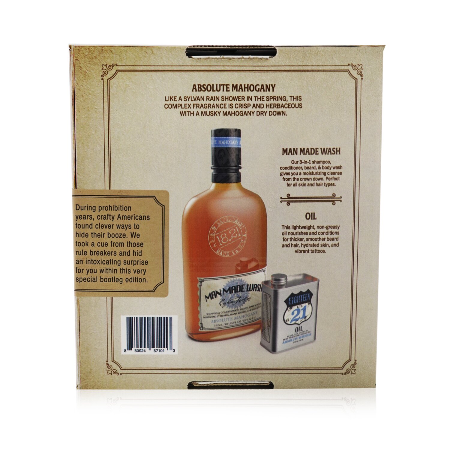 18.21 Man Made Book of Good Grooming Gift Set Volume 3: Absolute Mahogany (Wash 532ml + Oil 60ml ) 2pcs