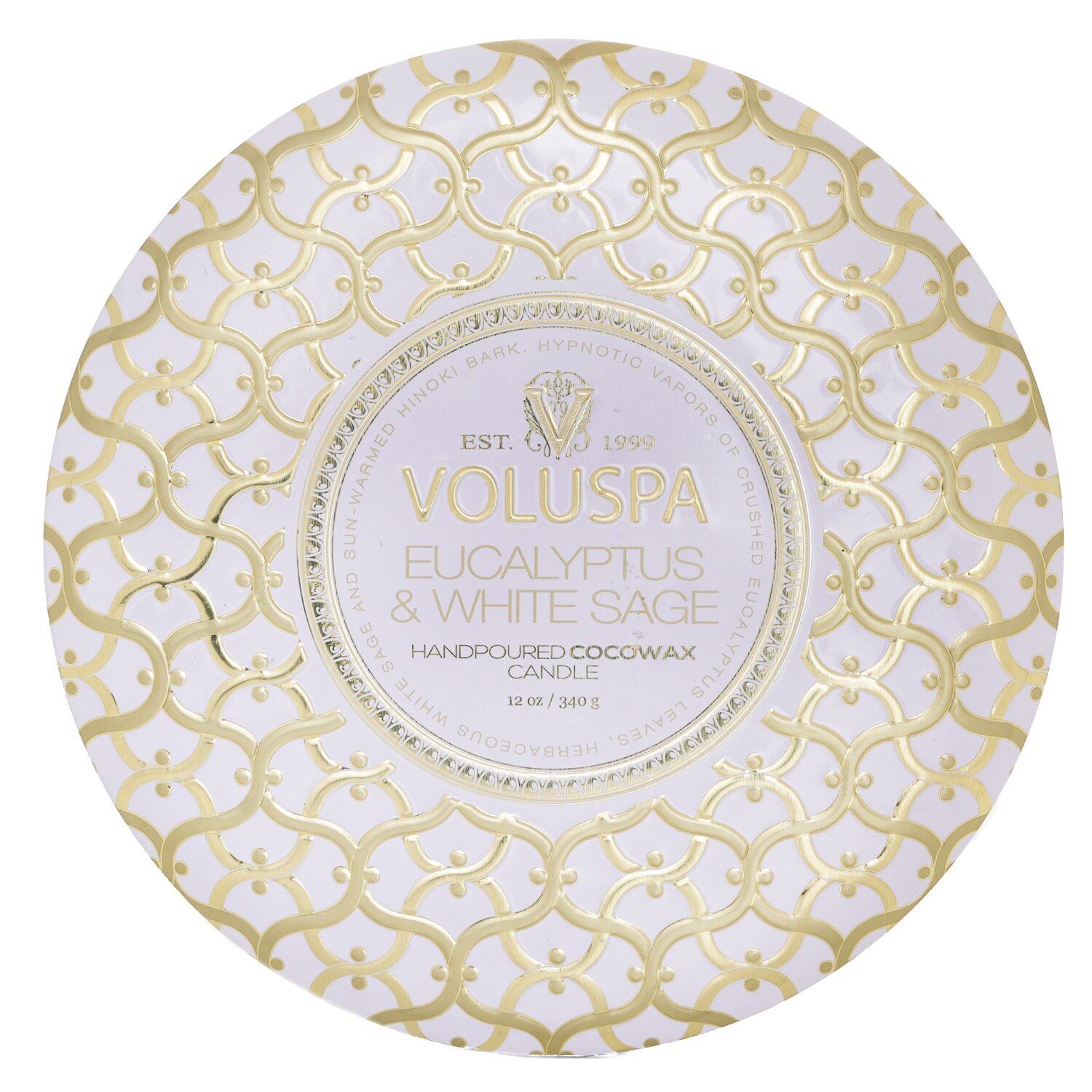 Voluspa 3 Wick Decorative Tin Свеча - Eucalyptus & White Sage 340g/12oz