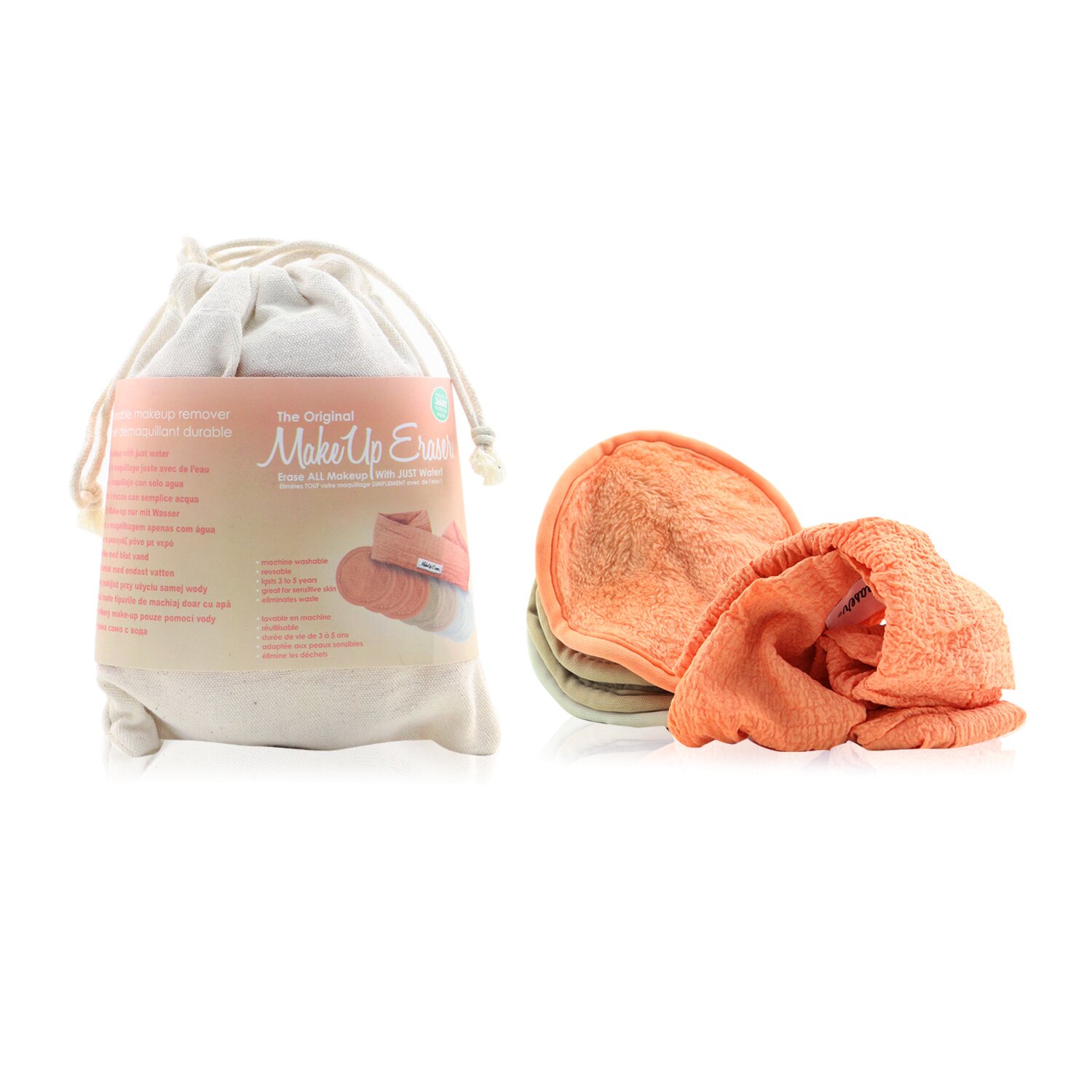 MakeUp Eraser Peachy Clean Set (7x Mini MakeUp Eraser Cloth + 1x Headband + 1x Pouch) Picture Color