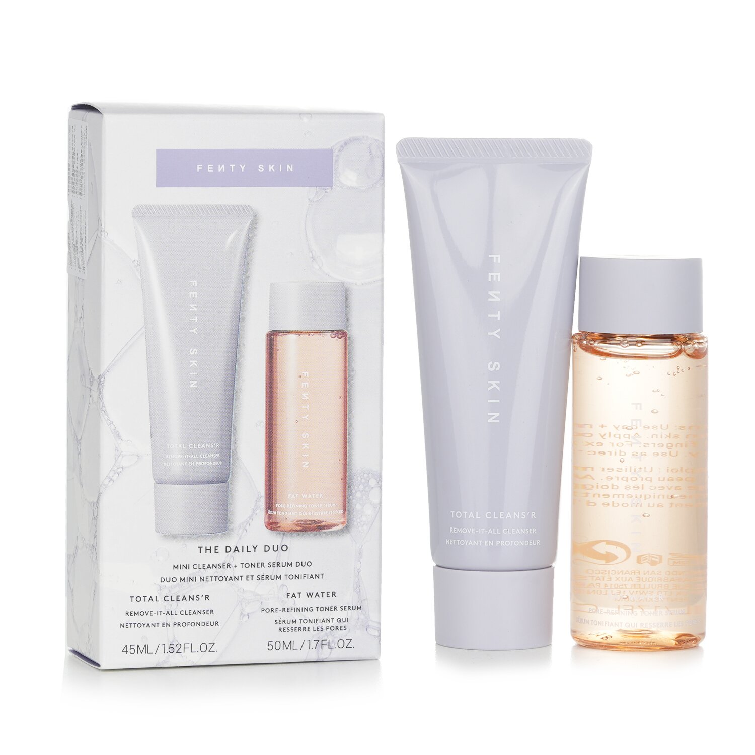 Fenty Beauty by Rihanna FENTY SKIN The Daily Duo Set: Total Cleans'R Remove-It-All Cleanser 45ml + Fat Water Pore-Refining Toner Serum 50ml 2pcs