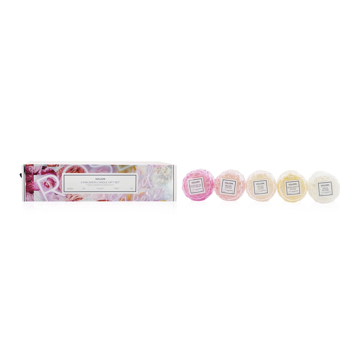 Voluspa Macaron Candle Coffret: Rose Petal Ice Cream, Rose Otto, Rose Colored Glasses, Bergamot Rose, Milk Rose 5x5.1g/1.8oz