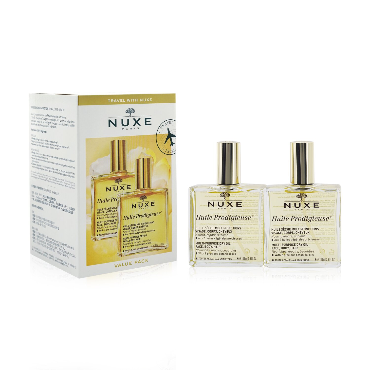 Nuxe Travel With Nuxe Huile Prodigieuse Multi Usage Dry Oil Duo Set: 2x Dry Oil 100ml 2x 100ml/3.3oz