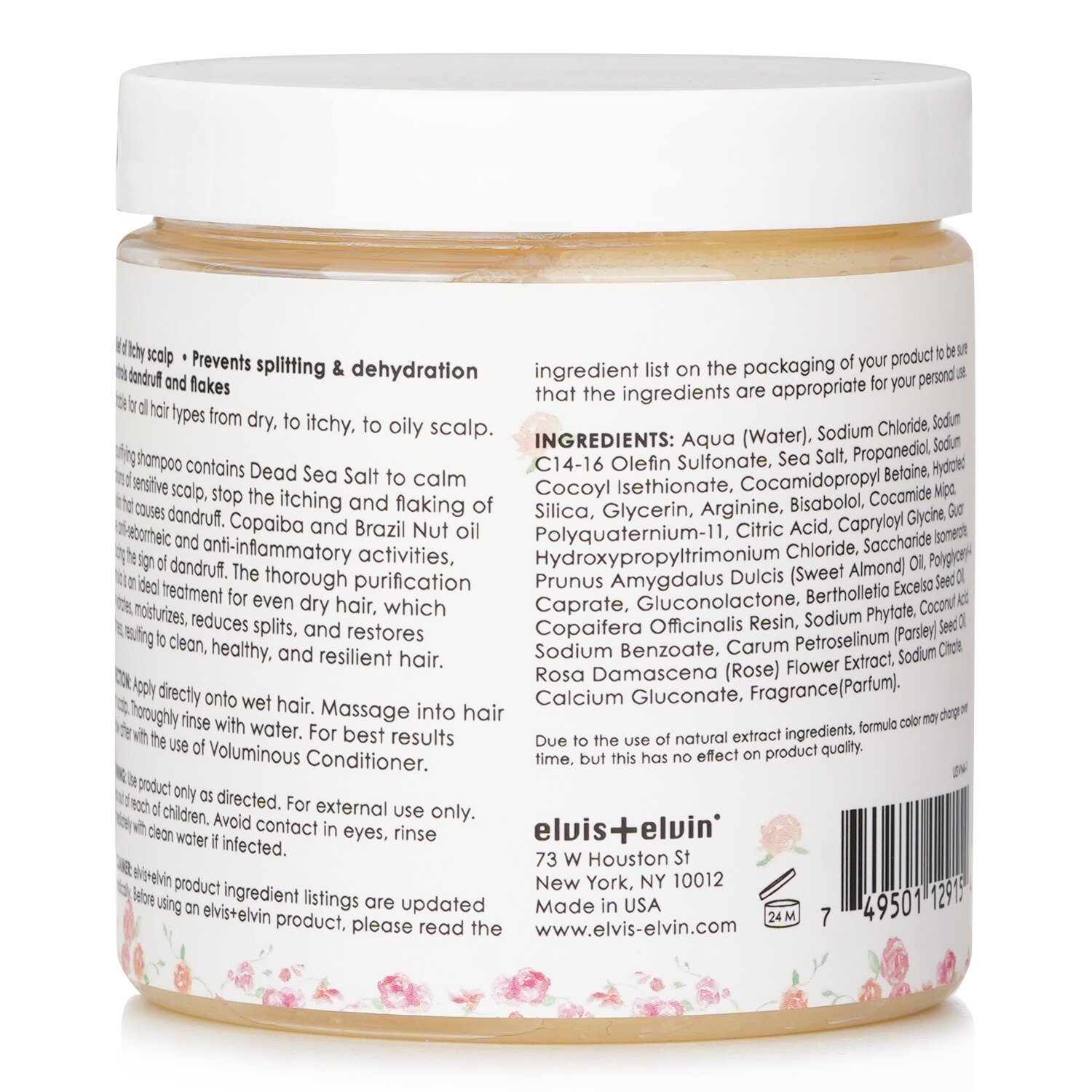 Elvis + Elvin شامبو منقي بملح البحر الميت 240ml/8oz