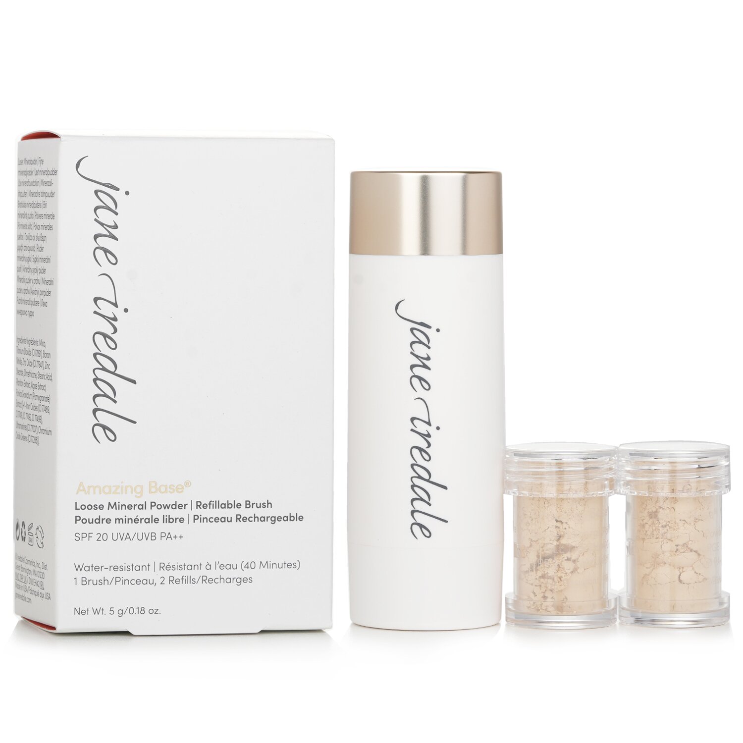 Jane Iredale Amazing Base Loose Mineral Powder SPF 20 Refillable Brush (1x Brush, 2x Refills) 2x2.5g/0.09oz