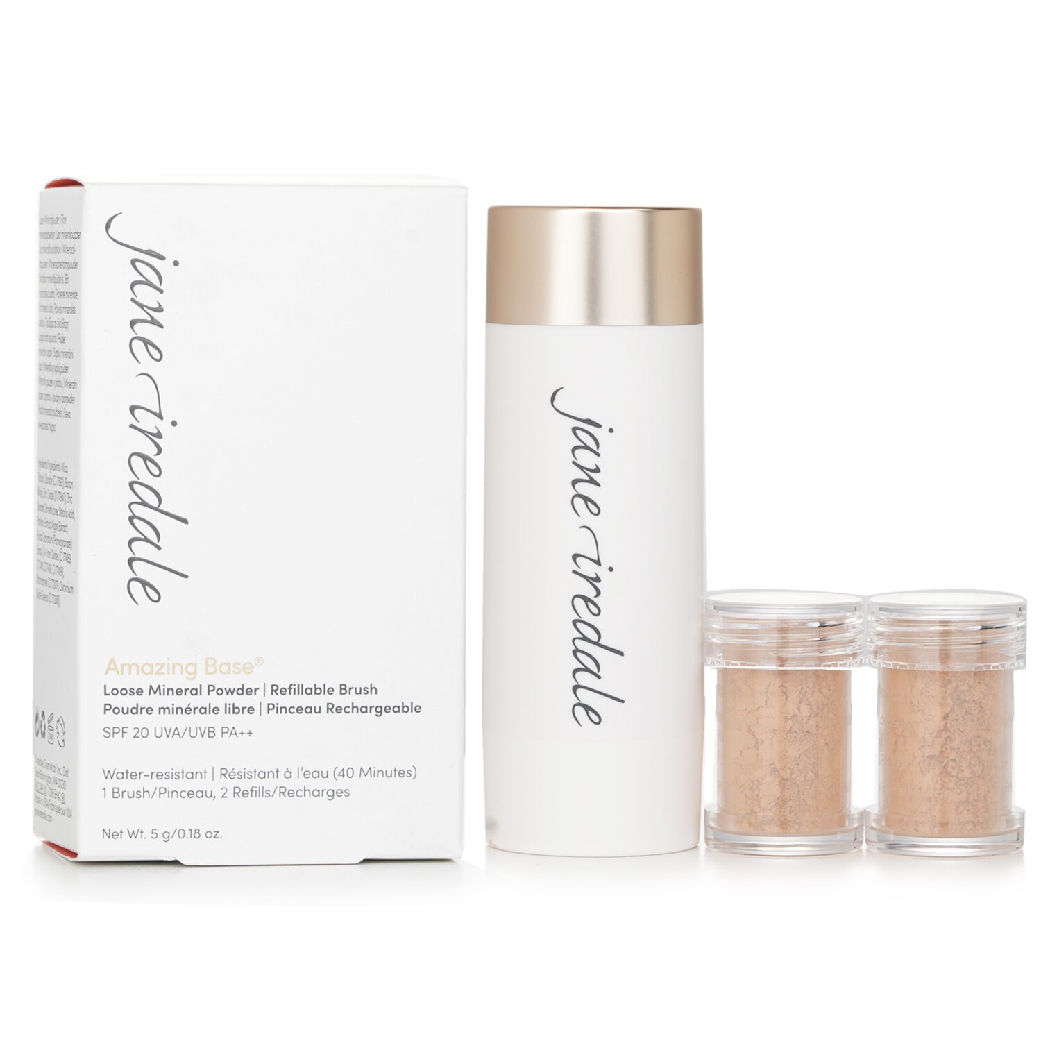 Jane Iredale Amazing Base Loose Mineral Powder SPF 20 Refillable Brush (1x Brush, 2x Refills) 2x2.5g/0.09oz