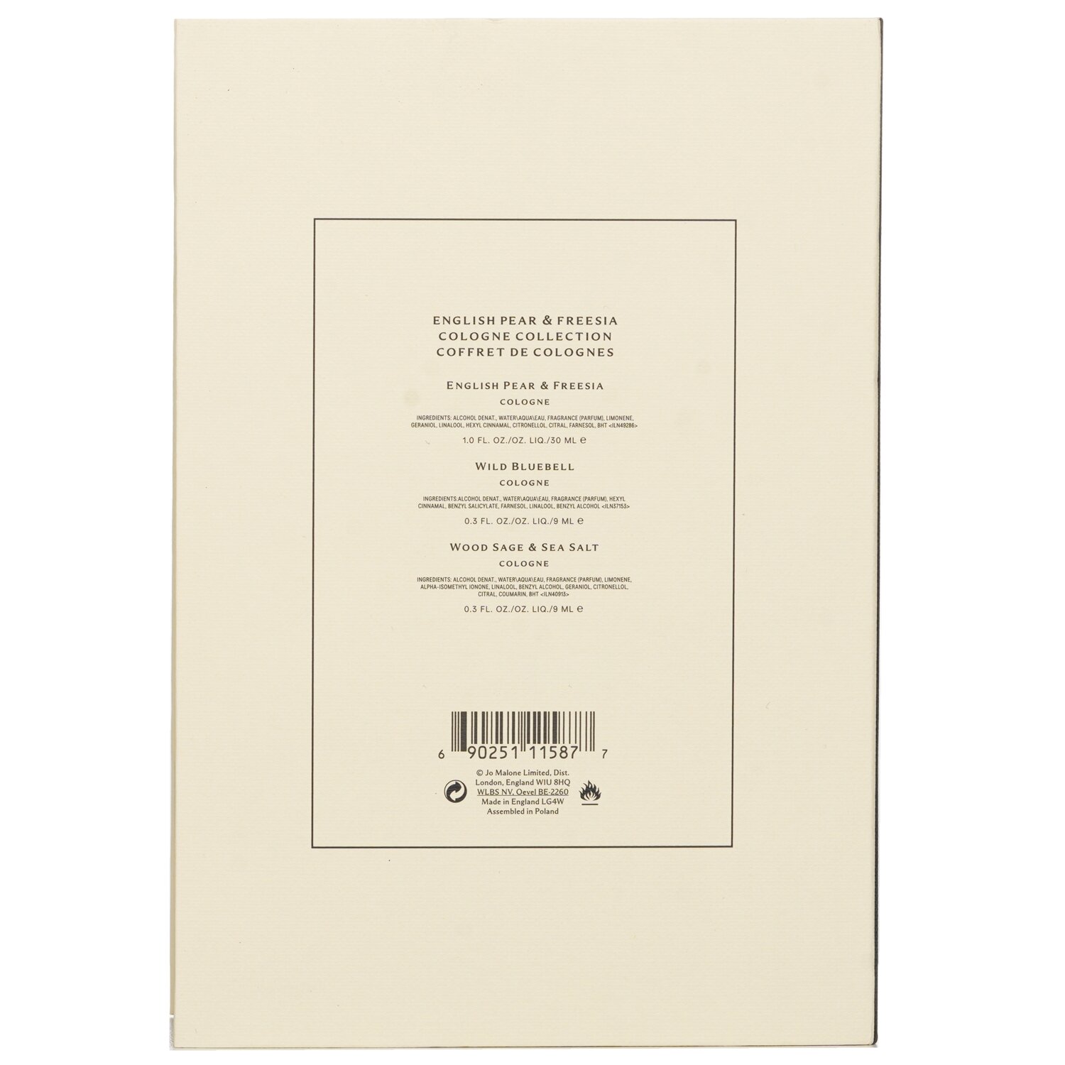Jo Malone English Pear & Freesia Cologne Collection: English Pear & Freesia 30ml, Wild Bluebell 9ml, Wood Sage & Sea Salt 9ml 3pcs
