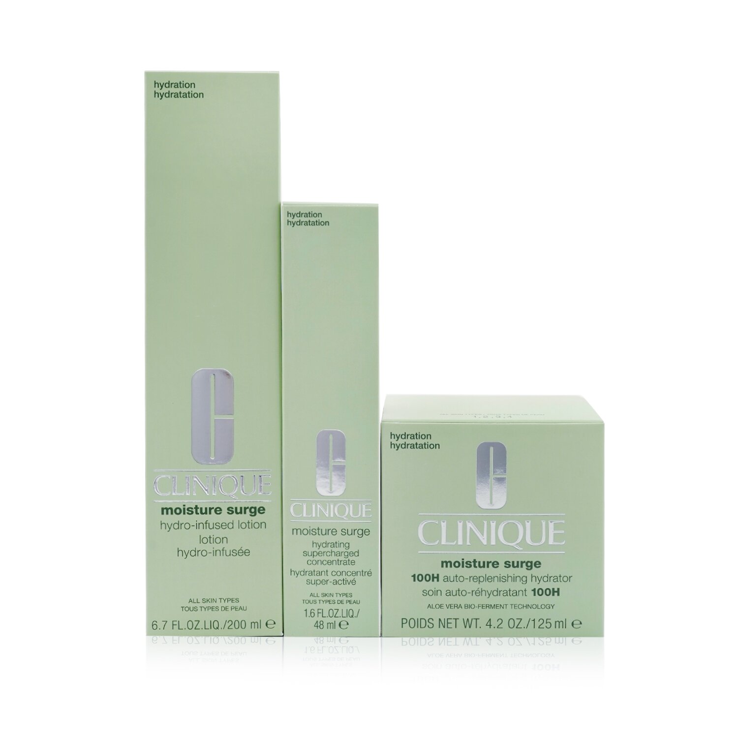 Clinique Moisture Surge Dewy For Days Set: 100H Hydrator 125ml+ Hydrating Supercharged Concentrate 48ml+ Hydro-Infused Lotion 200ml 3pcs