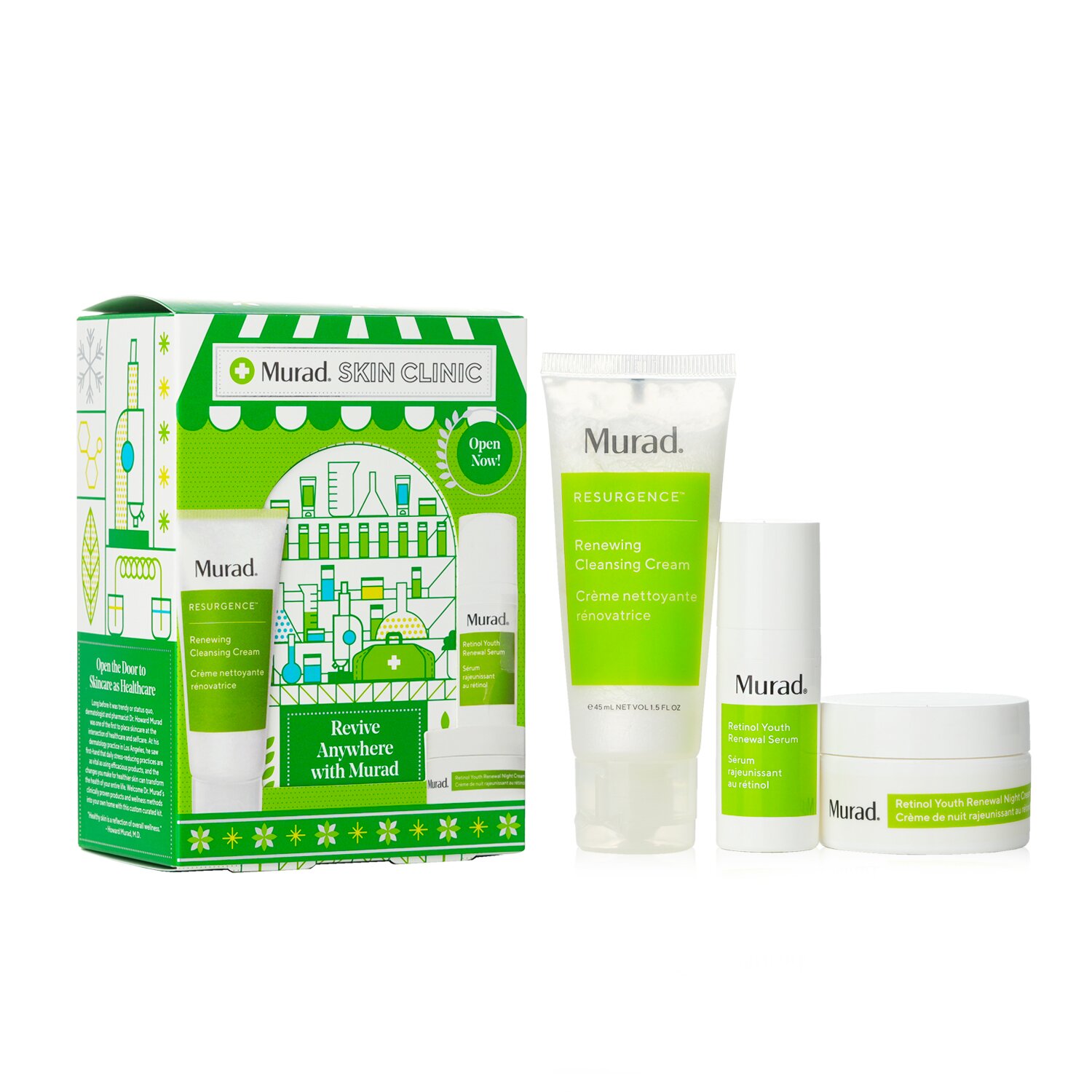 Murad Revive Anywhere with Murad Set: Renewing Cleansing Cream 45ml+ Renewal Serum 10ml+ Renewal Night Cream 15m 3pcs