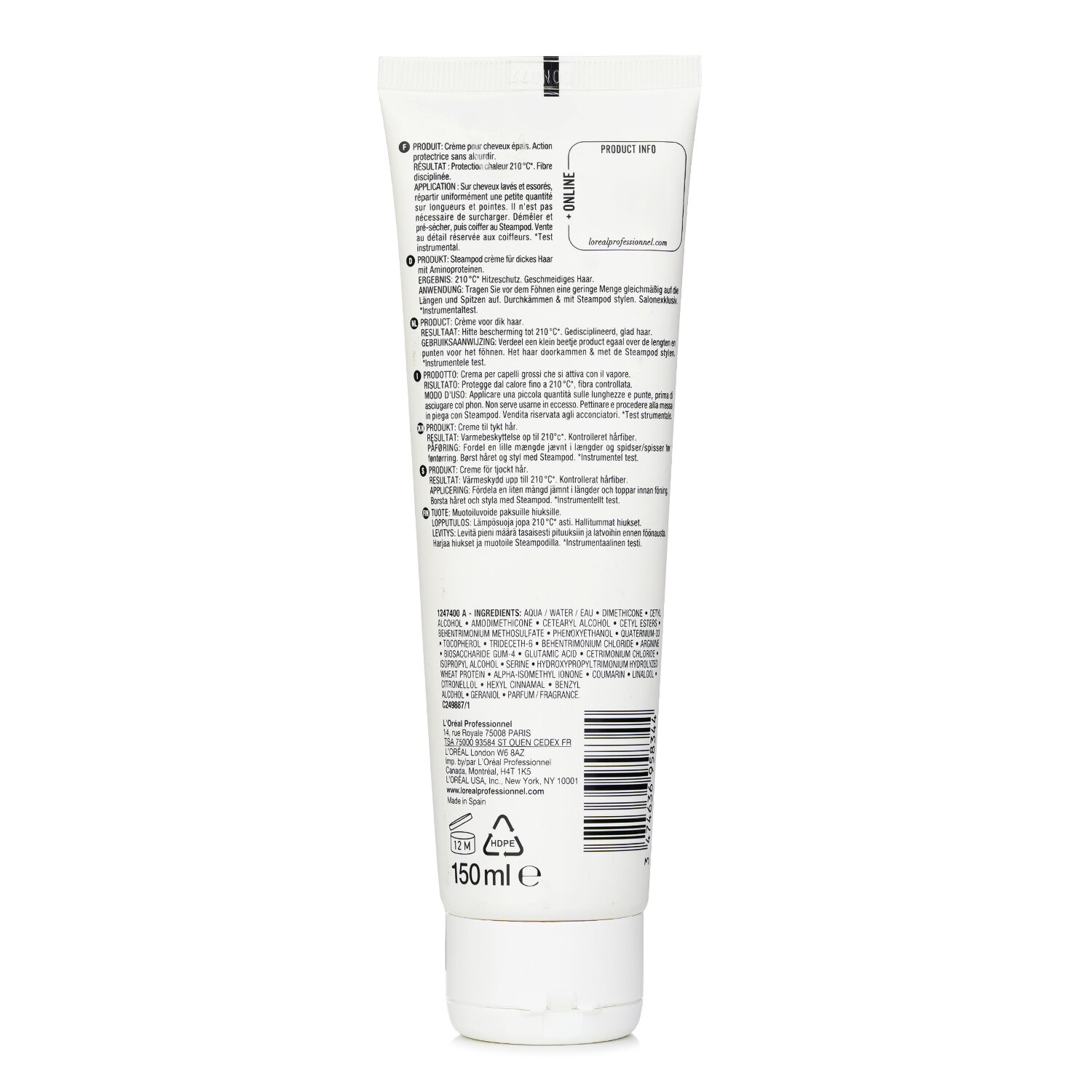 L'Oreal Professionnel Steampod Steam Active Cream (Smoothing + Protecting) (For Thick Hair) 150ml/5.1oz