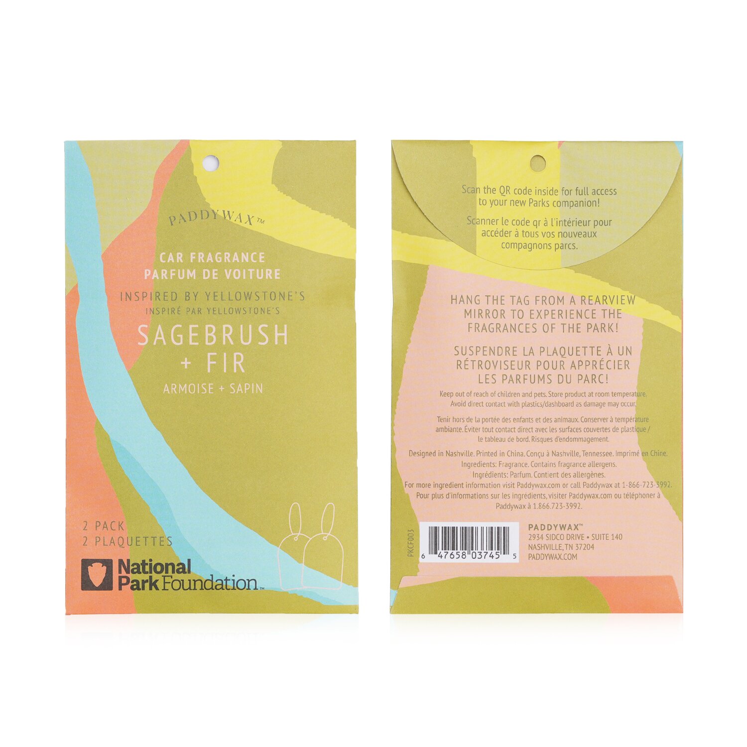 Paddywax Parks Car Fragrance - Yellowstone 2packs