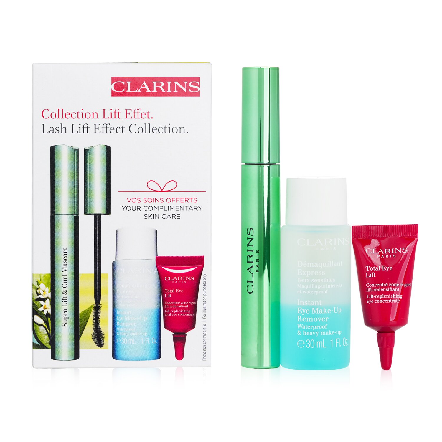 Clarins Lash Lift Effect Collection: Supra Lift & Curl Mascara 8ml+Eye Makeup Remover 30ml+Total Eye Lift 3ml 3pcs