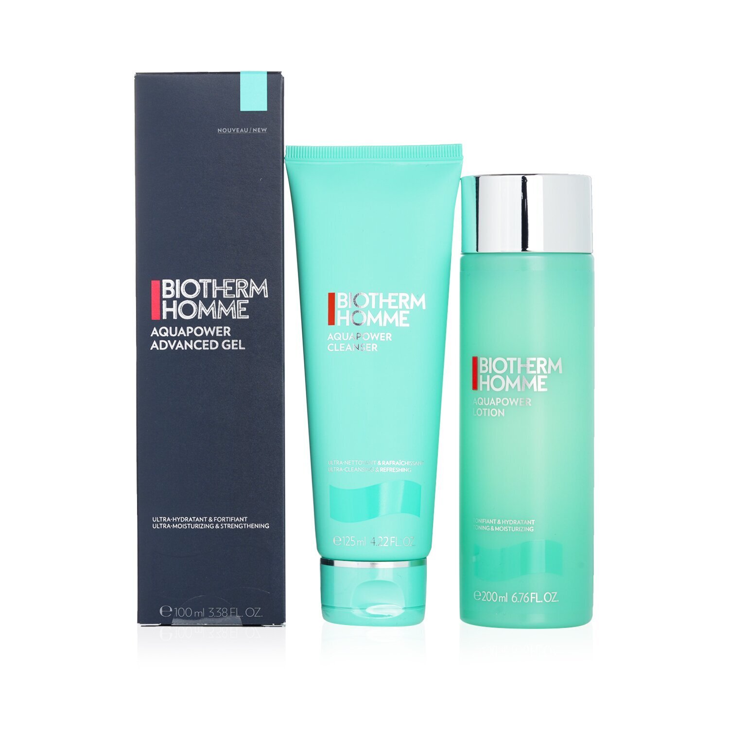 Biotherm Homme Aquapower Power Of 3 Set : Cleanser + Toning Lotion 200ml + Advanced Gel 100ml 3pcs+1bag
