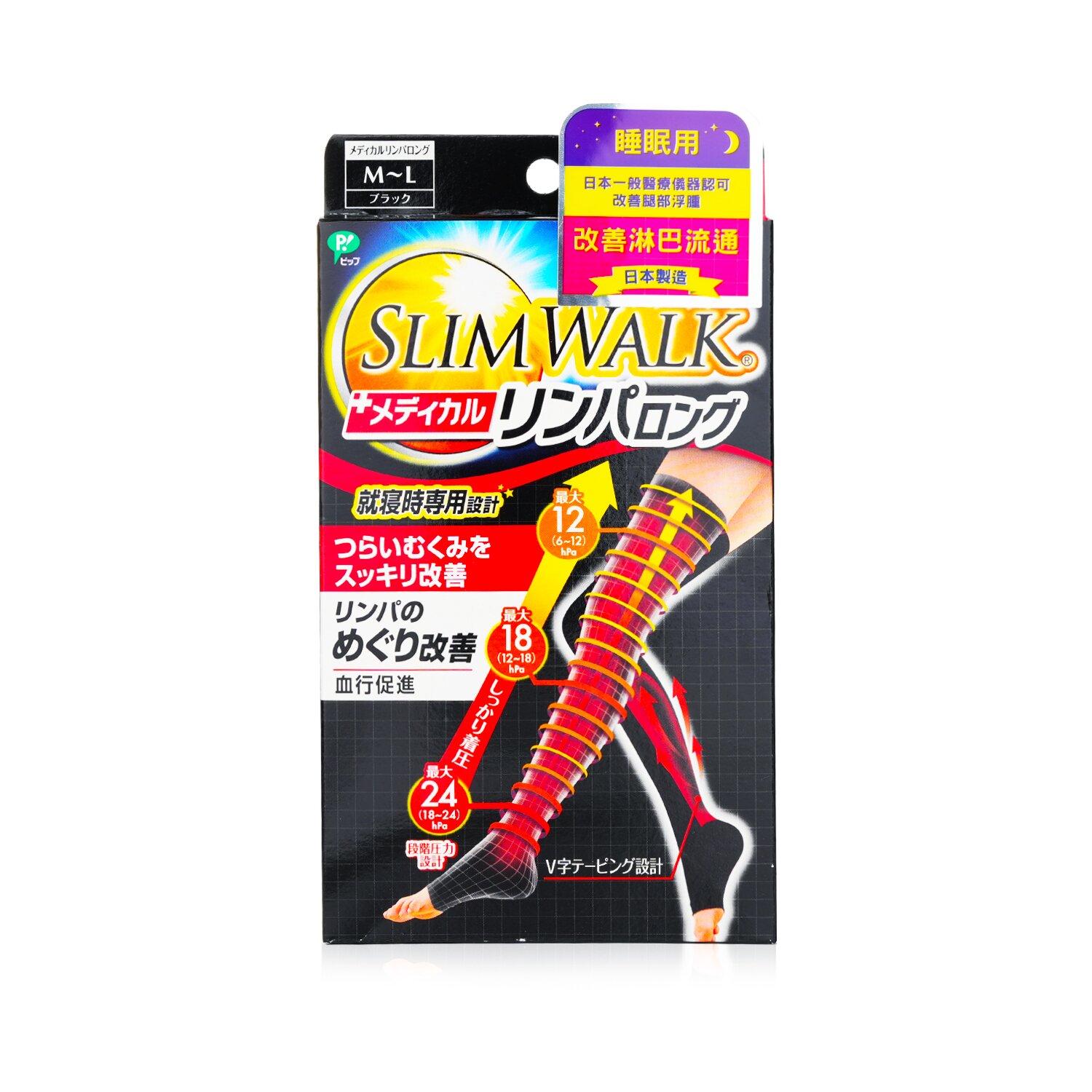SlimWalk Medical Lymphatic Compression Socks, Long Type 1pair