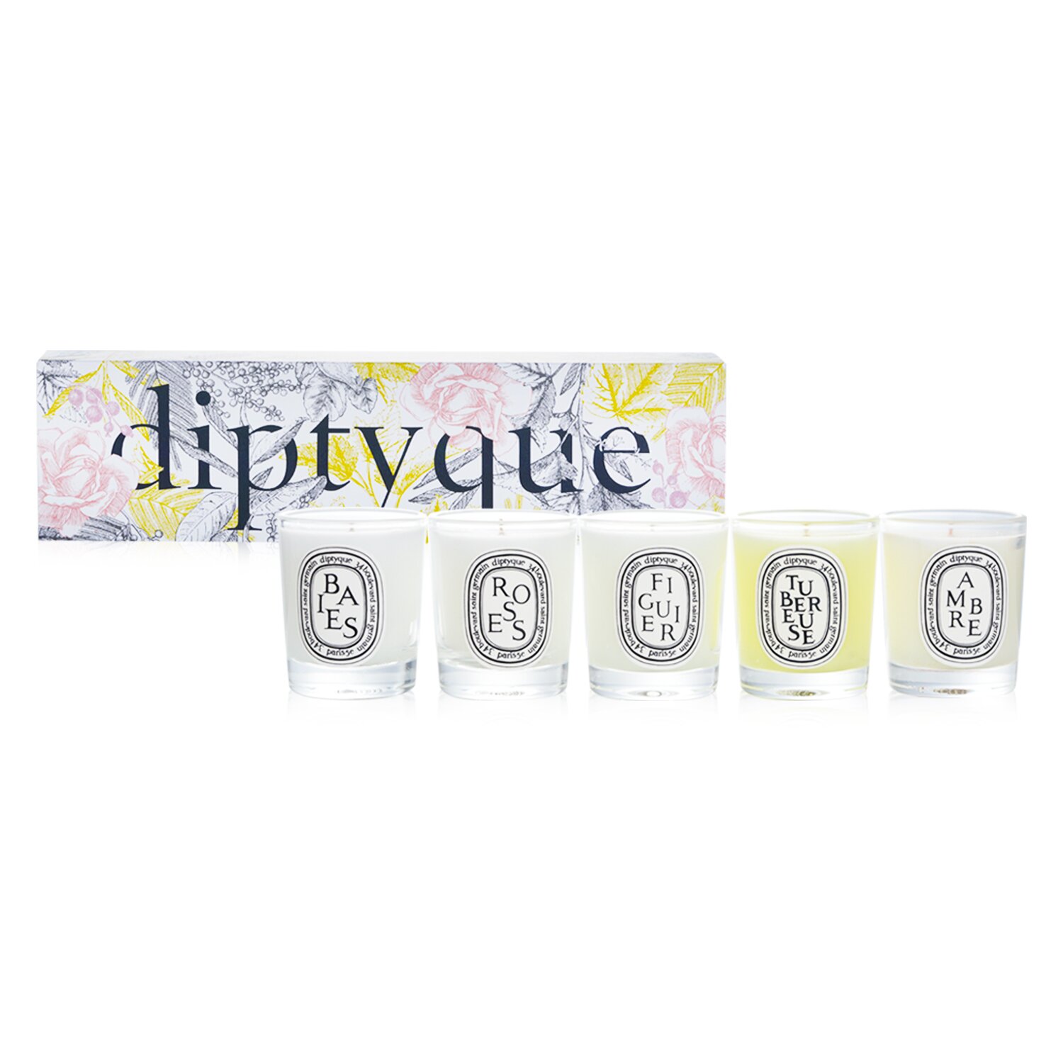 Diptyque Scented Candles Set - Berries, Roses, Fig Tree, Tuberose, Amber 5x35g/1.23oz