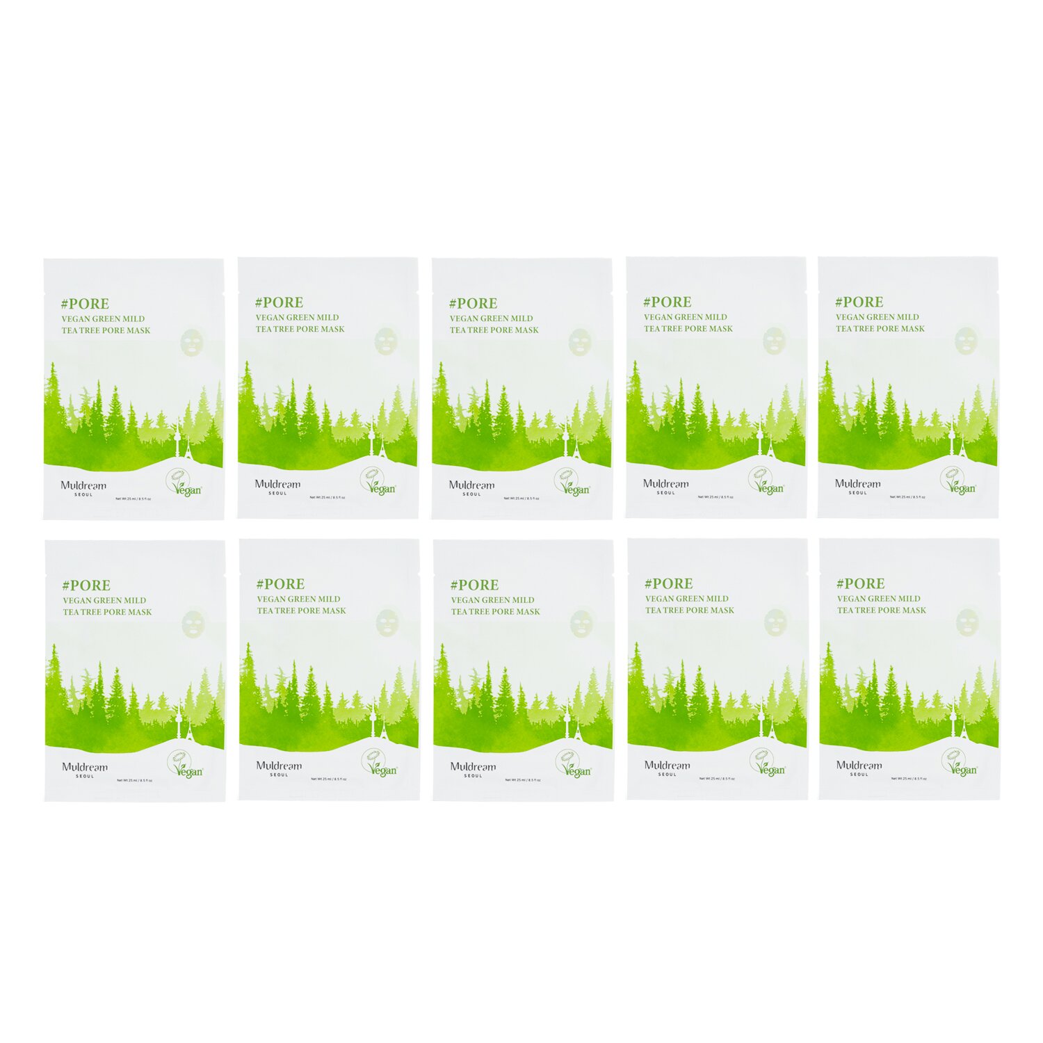 Muldream Vegan Green Mild Tee Tree Pore Mask 10pcs