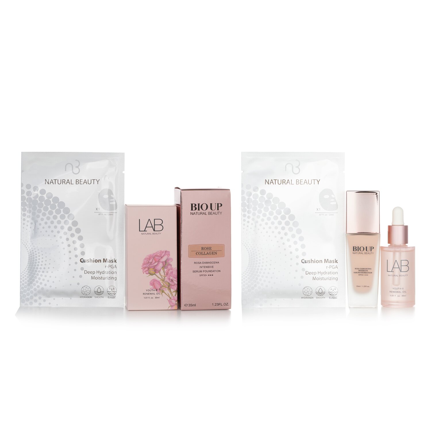 Natural Beauty Natural Beauty Set: BIO UP Intensive Serum Foundation SPF50 35ml + Youth-8 Renewal Oil 30ml + Moisturizing Cushion Mask 20ml 3pcs