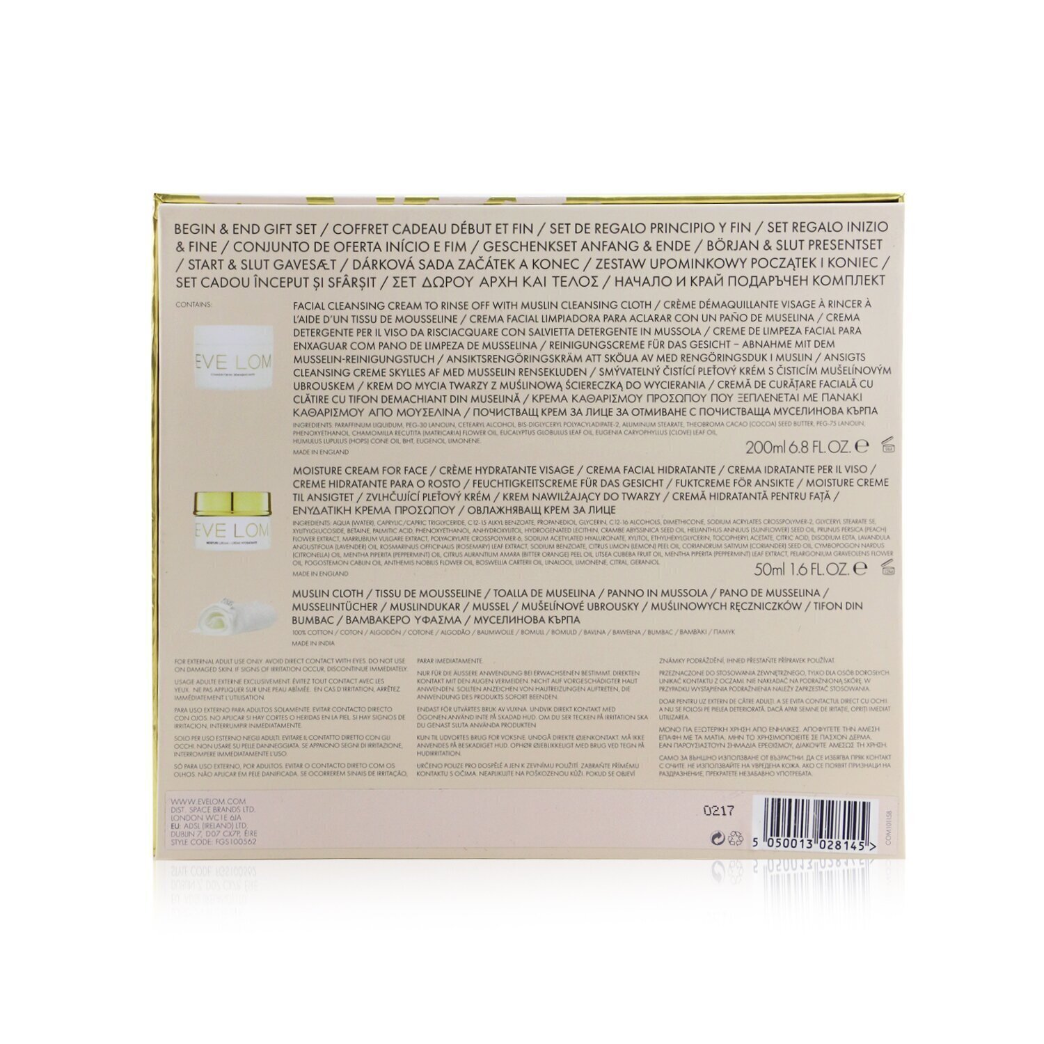 Eve Lom Begin & End Gift Set: Cleanser 200ml/6.8oz + Moisture Cream 50ml/1.6oz + Muslin Cloth 3pcs