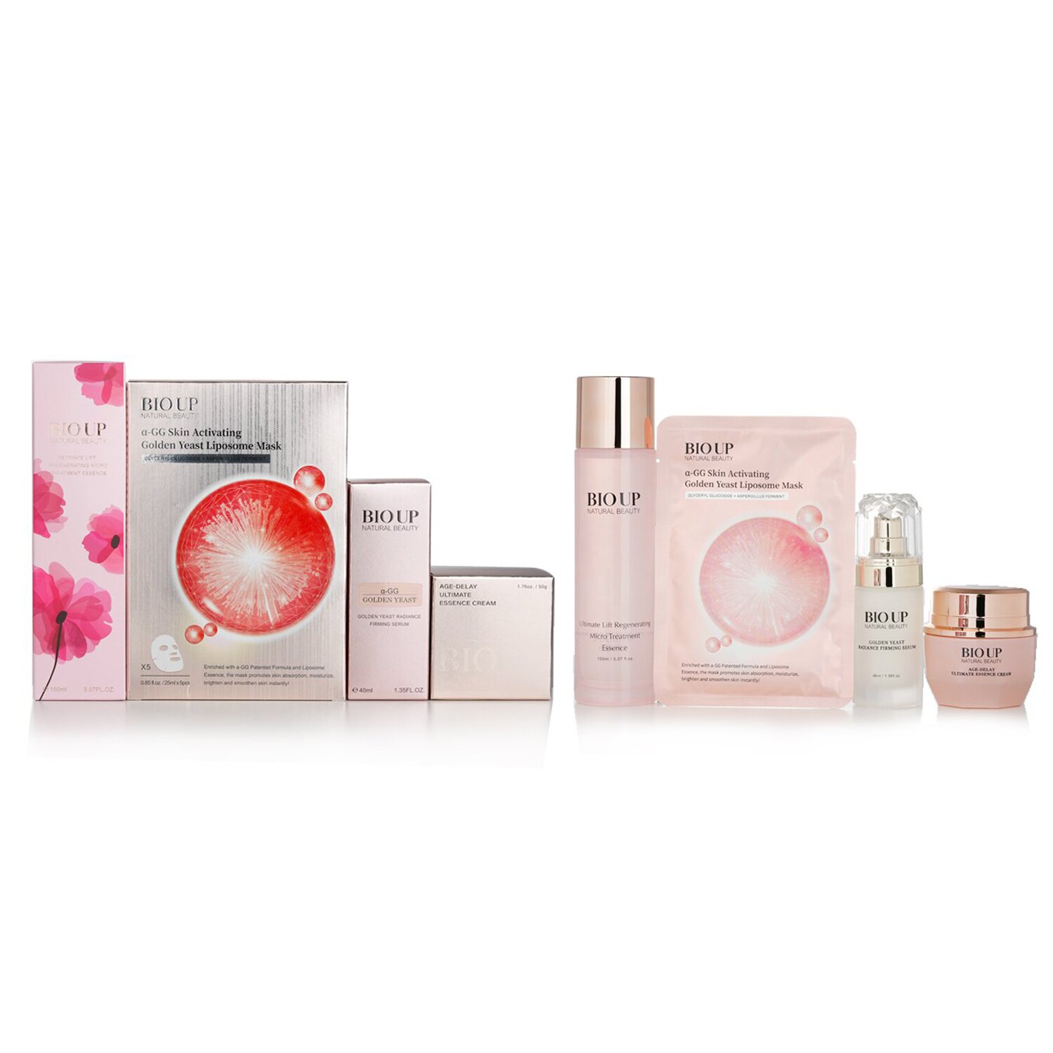 Natural Beauty Collagen set: Bio Up Essence Cream 50g + Firming Serum 40 ml + Treatment Essence 150ml + Golden Yeast Liposome Mask 5x25ml 4pcs