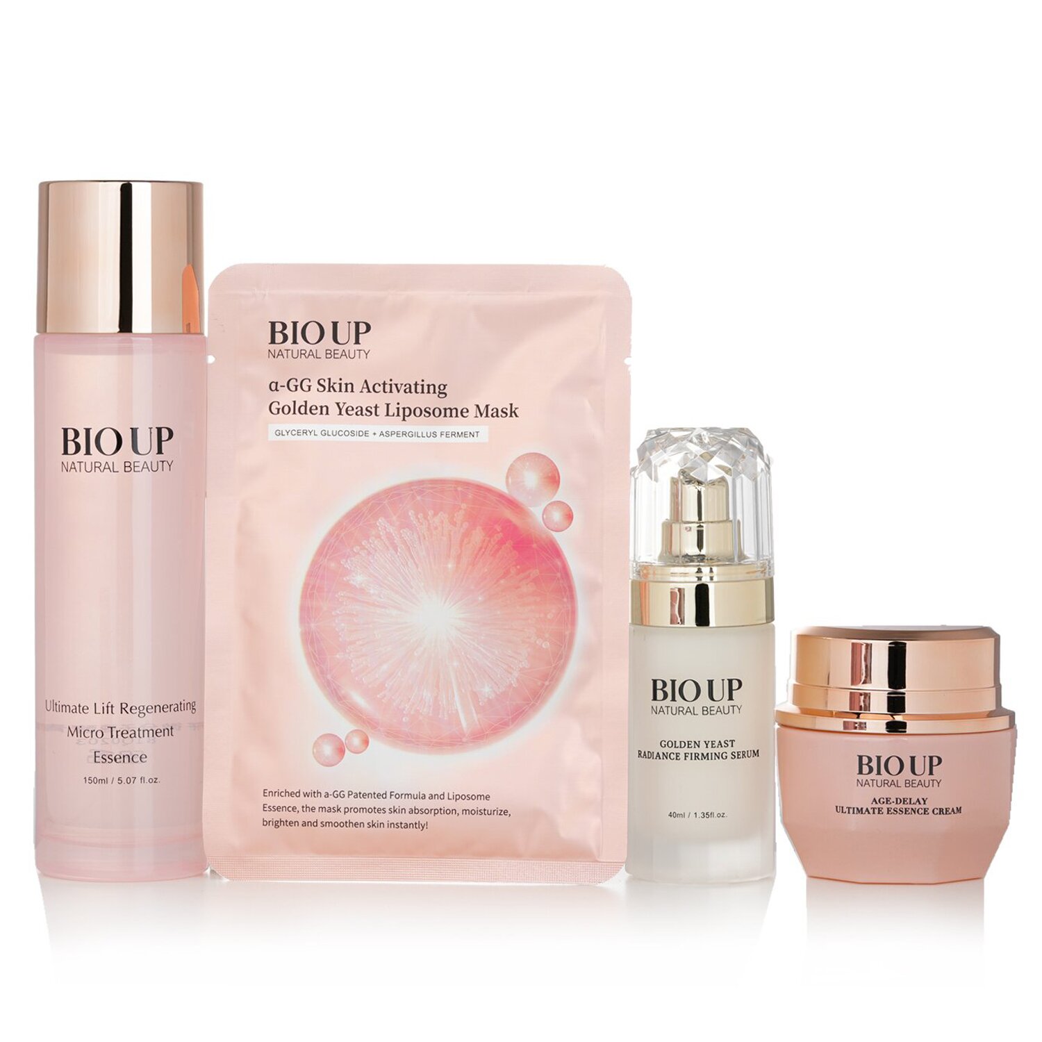 Natural Beauty Collagen set: Bio Up Essence Cream 50g + Firming Serum 40 ml + Treatment Essence 150ml + Golden Yeast Liposome Mask 5x25ml 4pcs