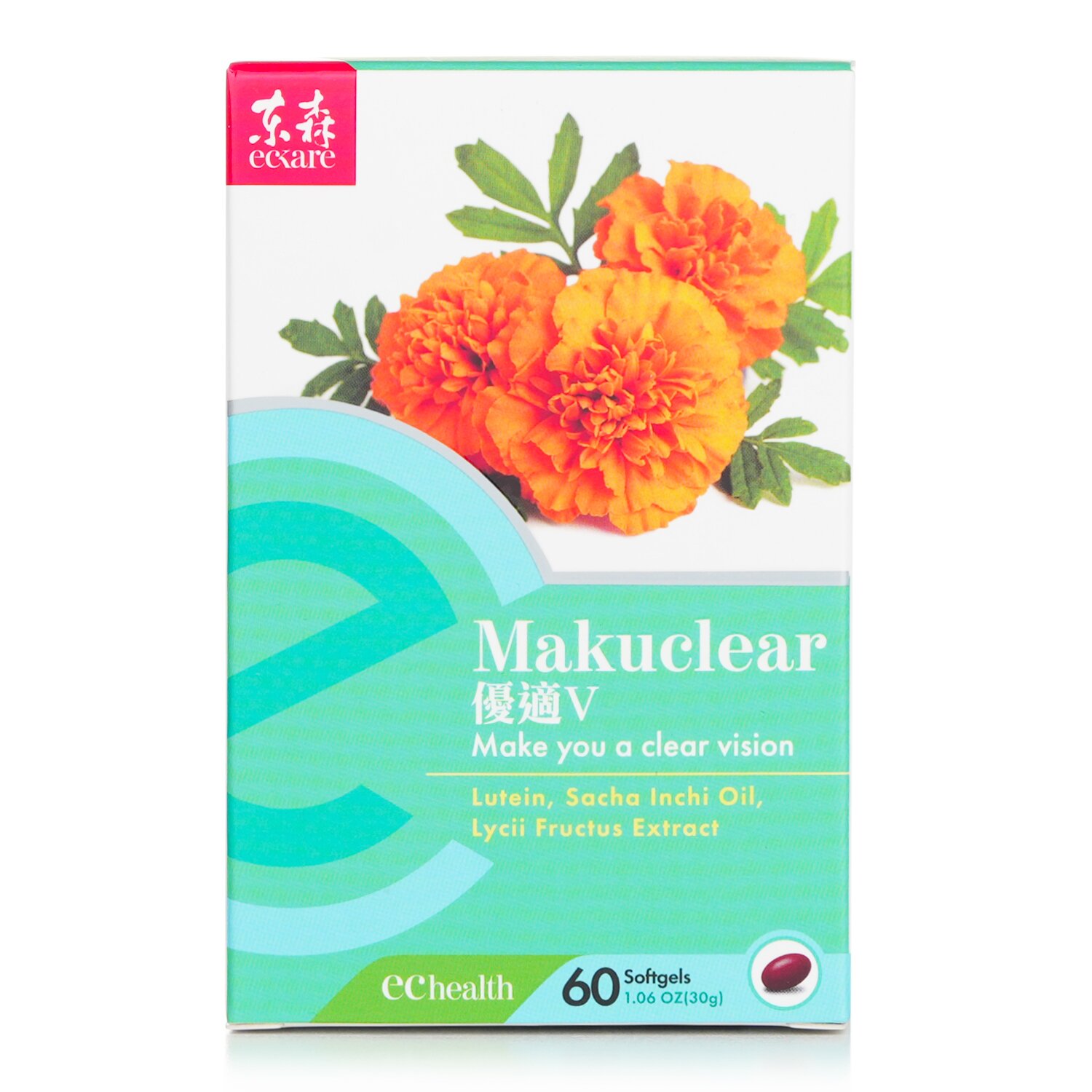 EcKare Makuclear - Clear Vision - Luetin, Sacha Inchi Oil, Lycii Fructus Extract 60 softgels