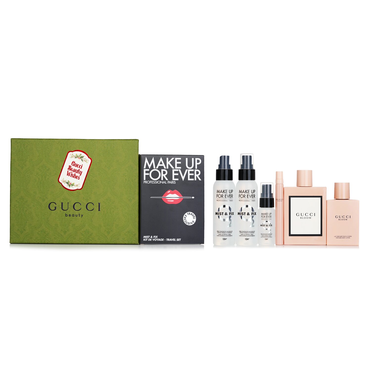 Gucci Gucci Bloom Eau De Parfum Coffret 3pcs + Make Up For Ever Mist & Fix Travel Set 3pcs 3pcs+3pcs