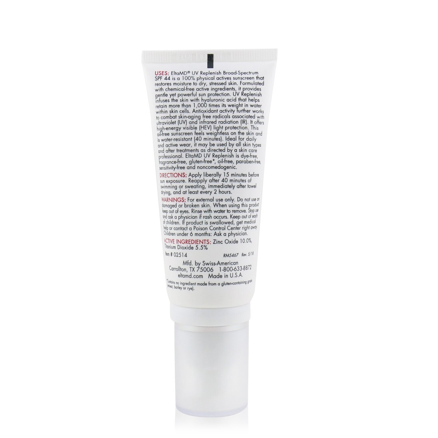 安妍科 EltaMD UV Replenish Water-Resistant Moisturizing Physical Facial Sunscreen SPF 44 (Exp. Date 08/2023) 57g/2oz