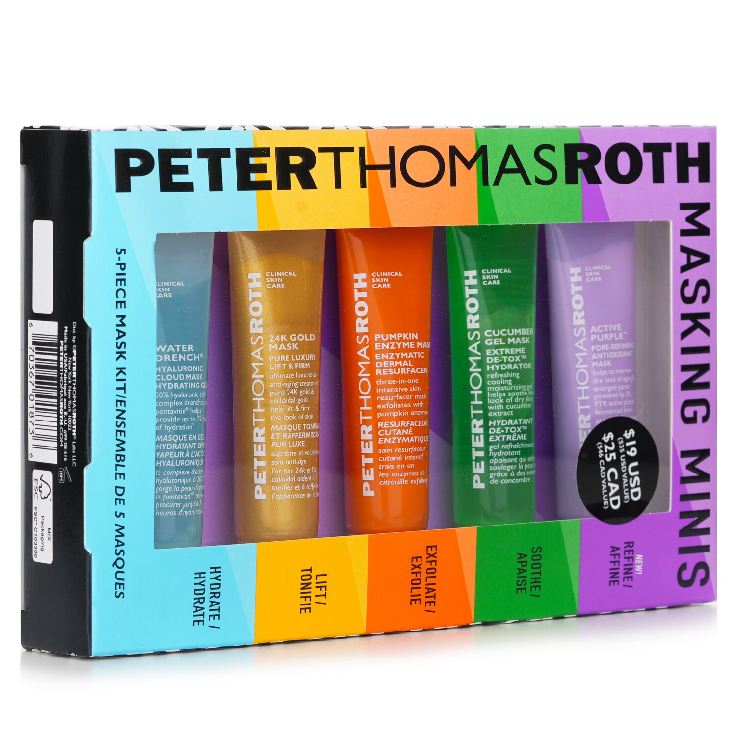 Peter Thomas Roth Masking Minis Set: Antioxidant Mask+De-Tox Hydrator+Enzymatic Dermal Resurfacer+Pure Luxury Lift & Firm+Hydrating Gel 5pcs