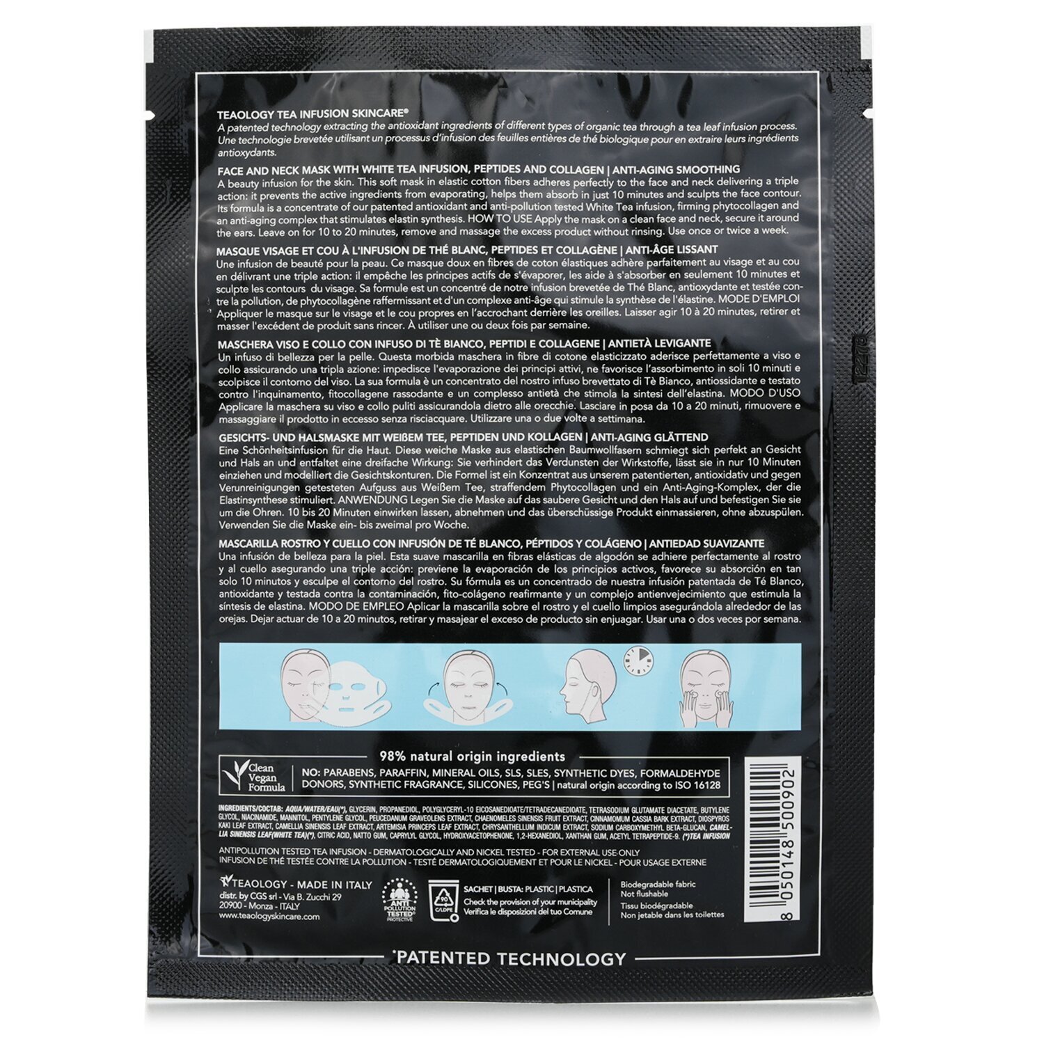 Teaology White Tea Peptide Face & Neck Mask 21ml/0.17oz