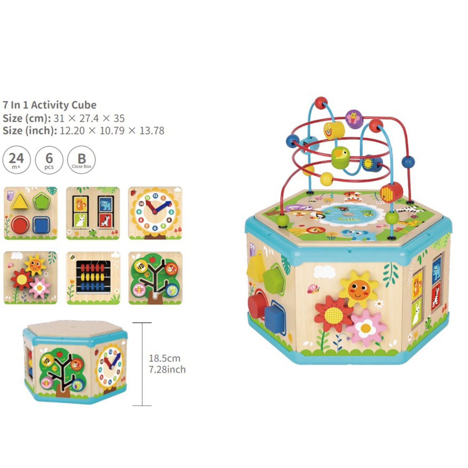 Tooky Toy Co 7 In 1 Activity Cube 31x28x35cm