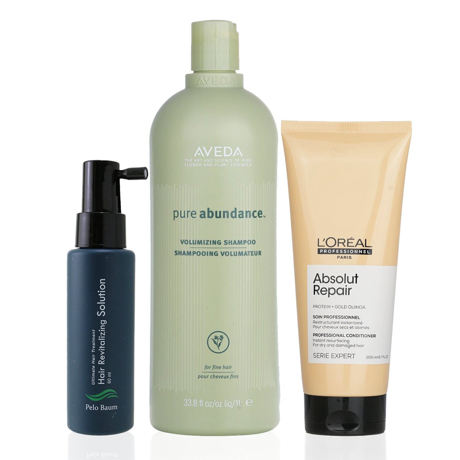 Pelo Baum Pelo Baum Hair Revitalizing Solution 60ml + Aveda Volumizing Shampoo 1000ml + L'Oreal Resurfacing Conditioner 200ml 3pcs