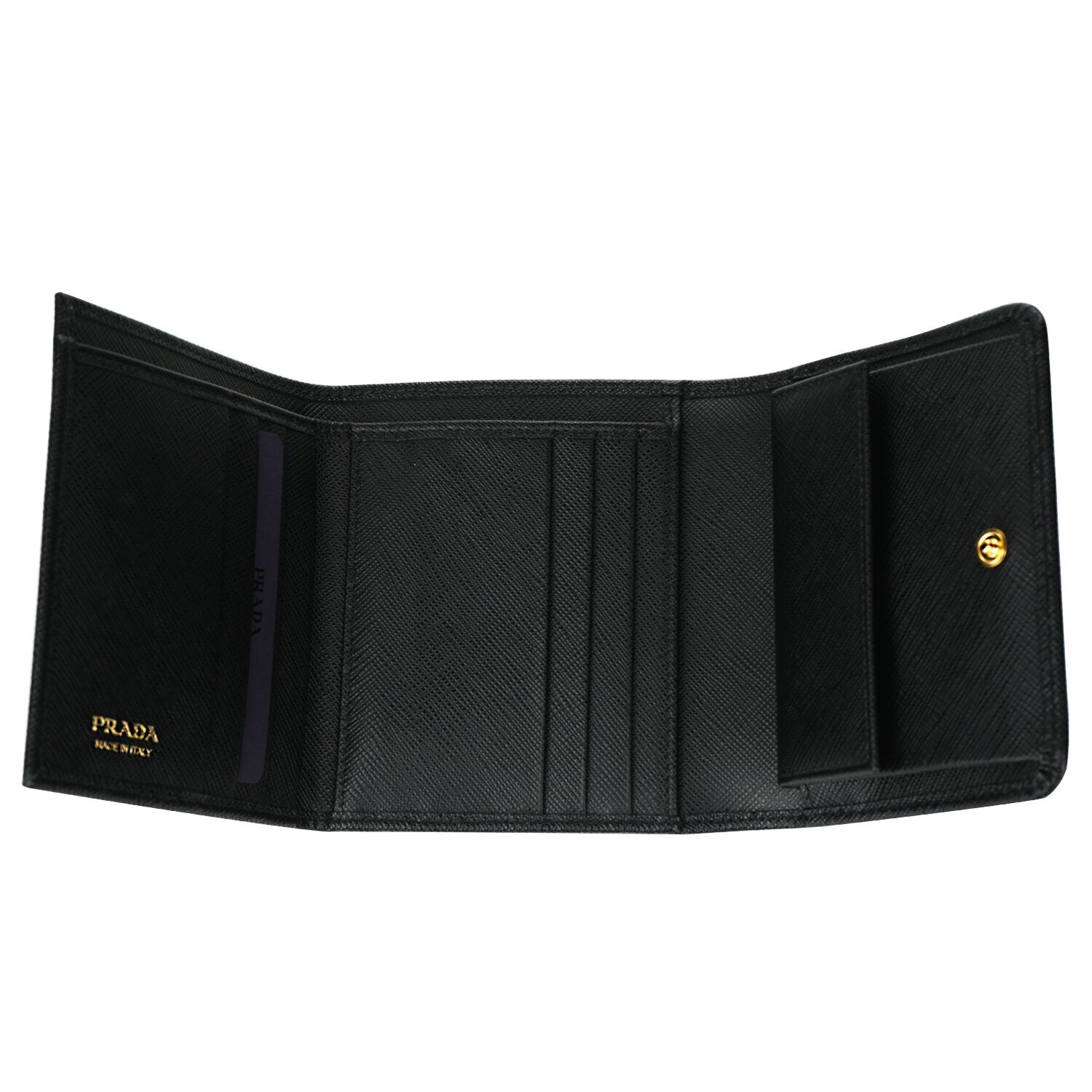 Prada Saffiano Leather Short Trifold Clasp Wallet 1MH176 Black