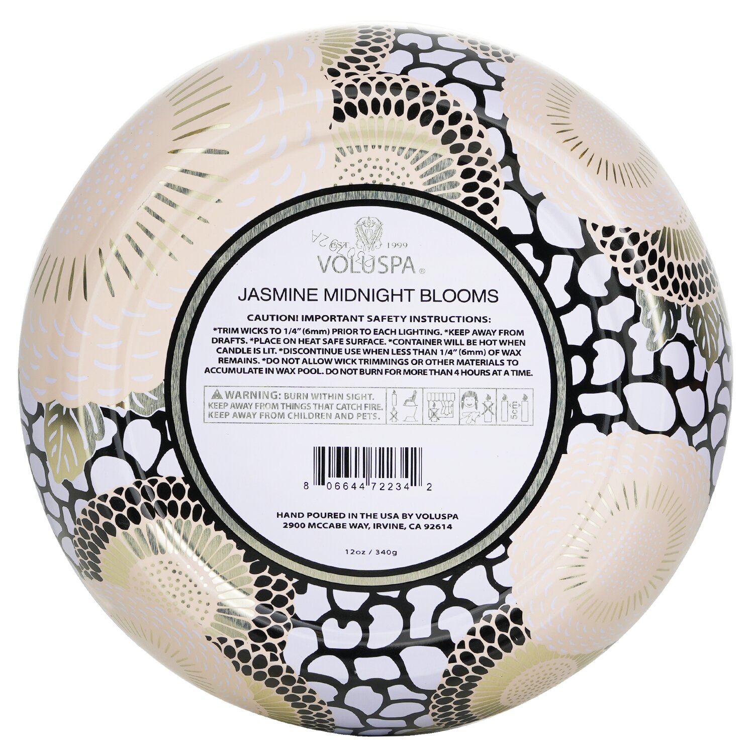 Voluspa 3芯裝飾錫罐芳香蠟燭 - Jasmine Midnight Blooms 340g/12oz