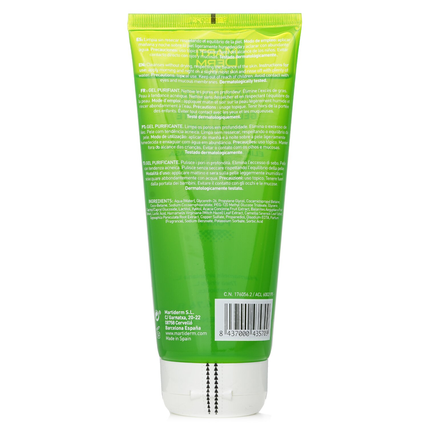 Martiderm Acniover Purifying Gel Deep-cleanses Pores Eliminates Excess Oil (For Acne-prone Skin) 200ml/6.76oz