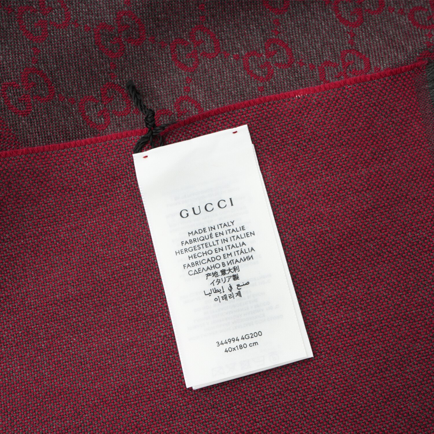 Gucci HALF GG LOGO WOOL SCARF 344994 Wine