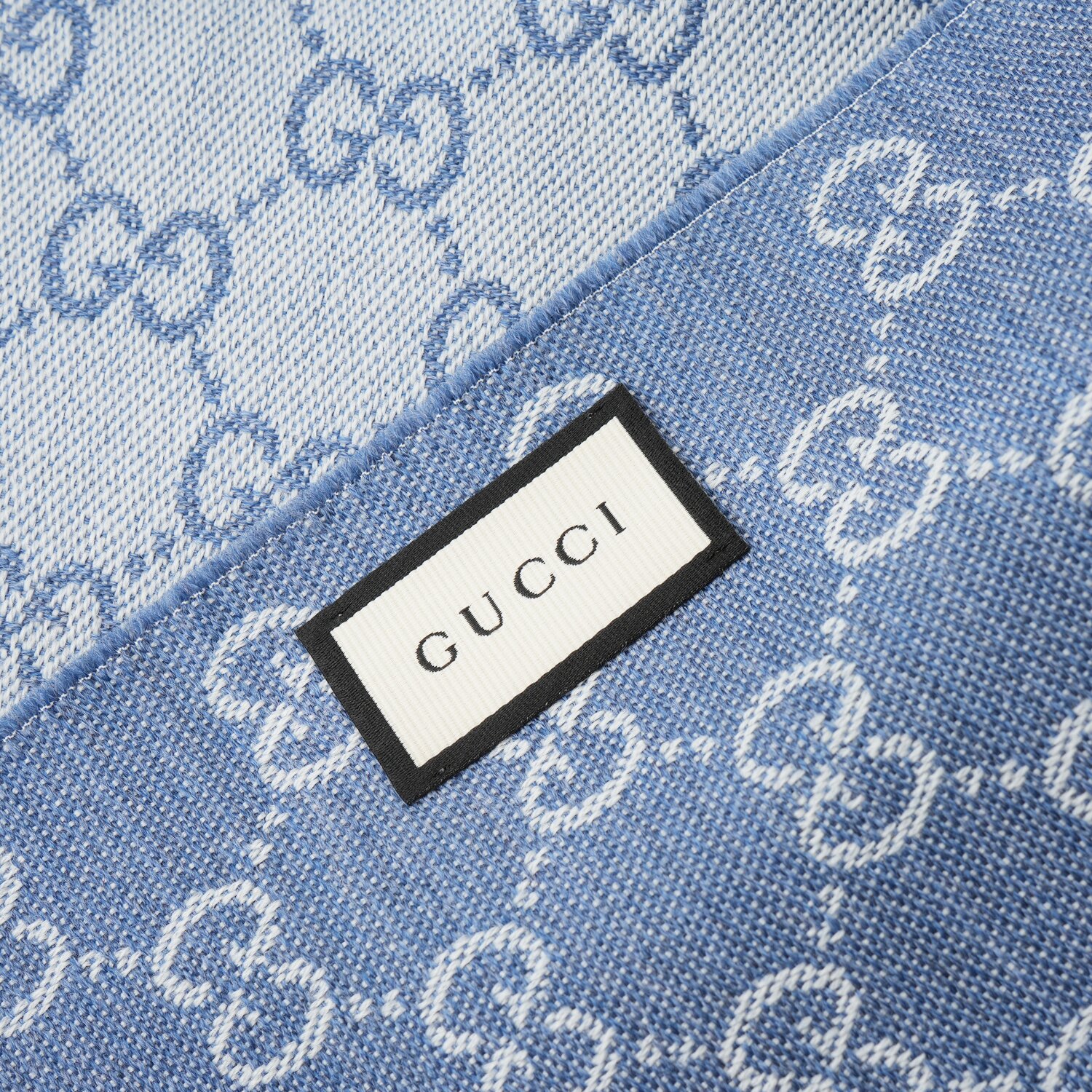 Gucci 古馳 半 GG LOGO羊毛圍巾 344994 藍色
