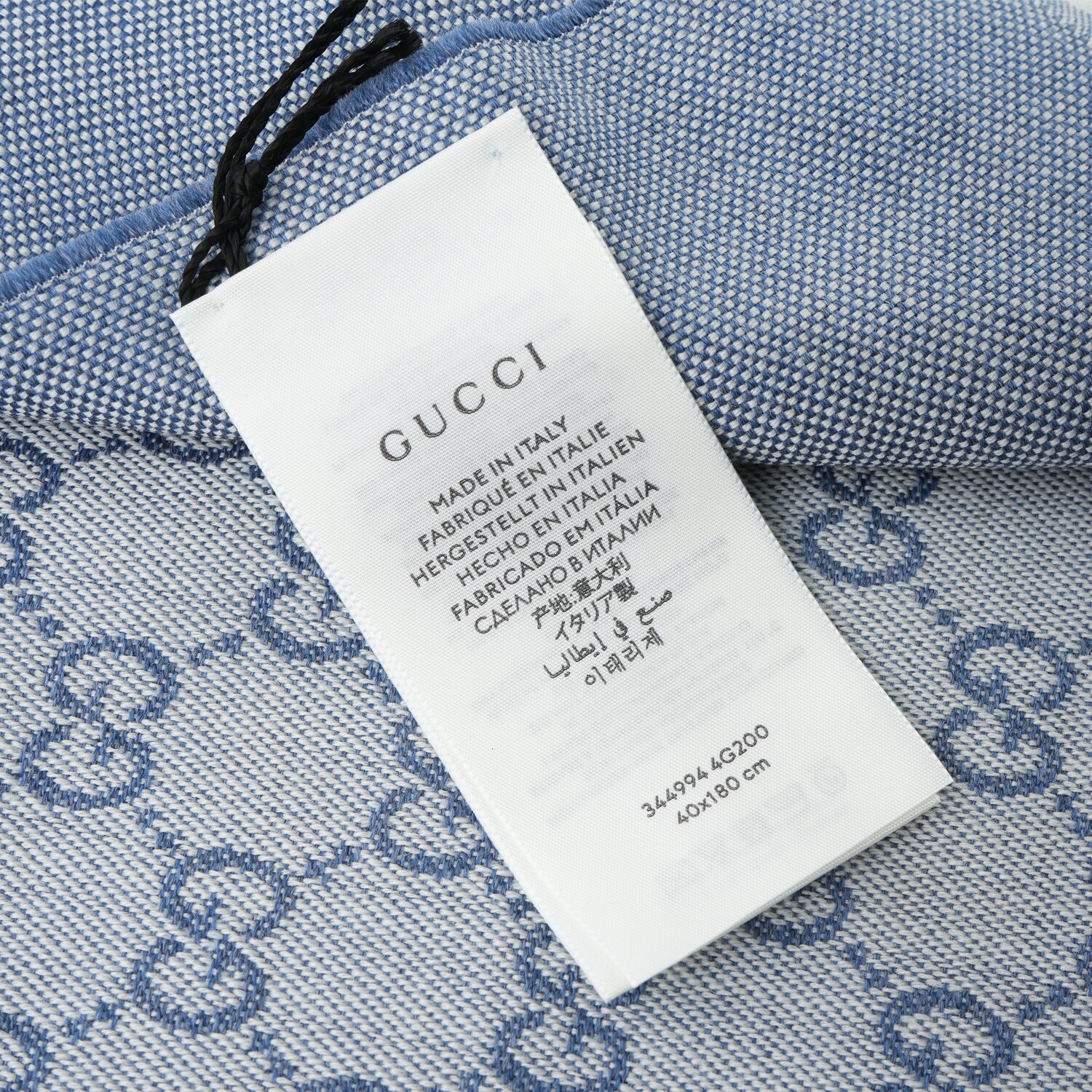 Gucci 古馳 半 GG LOGO羊毛圍巾 344994 藍色