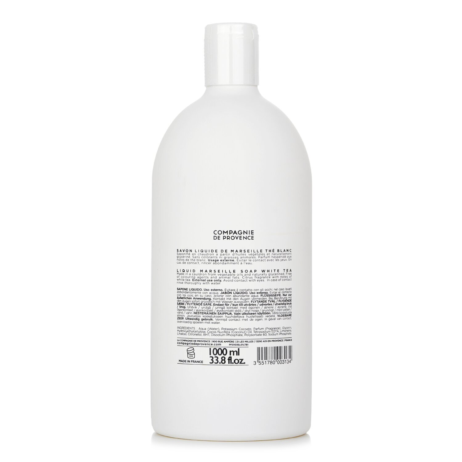 꽁빠니 드 프로방스 Compagnie de Provence 액체 마르세유 비누 화이트 티 리필 1000ml/33.8oz