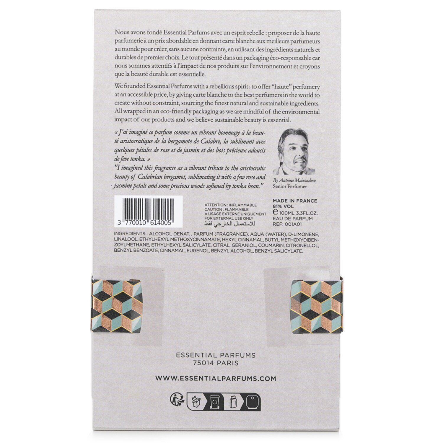 Essential Parfums Nice Bergamote by Antoine Maisondieu Eau De Parfum Spray 100ml/3.3oz