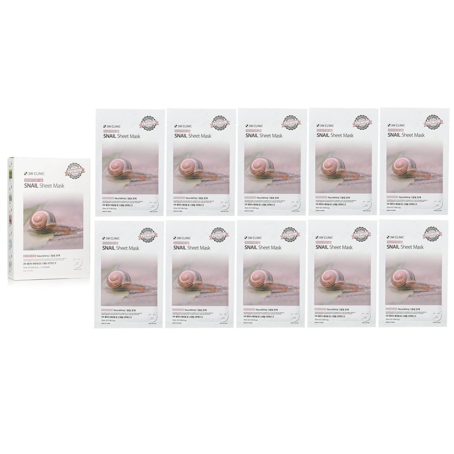 3W Clinic Mask Sheet - Essential Up Snail 10pcs x 25ml